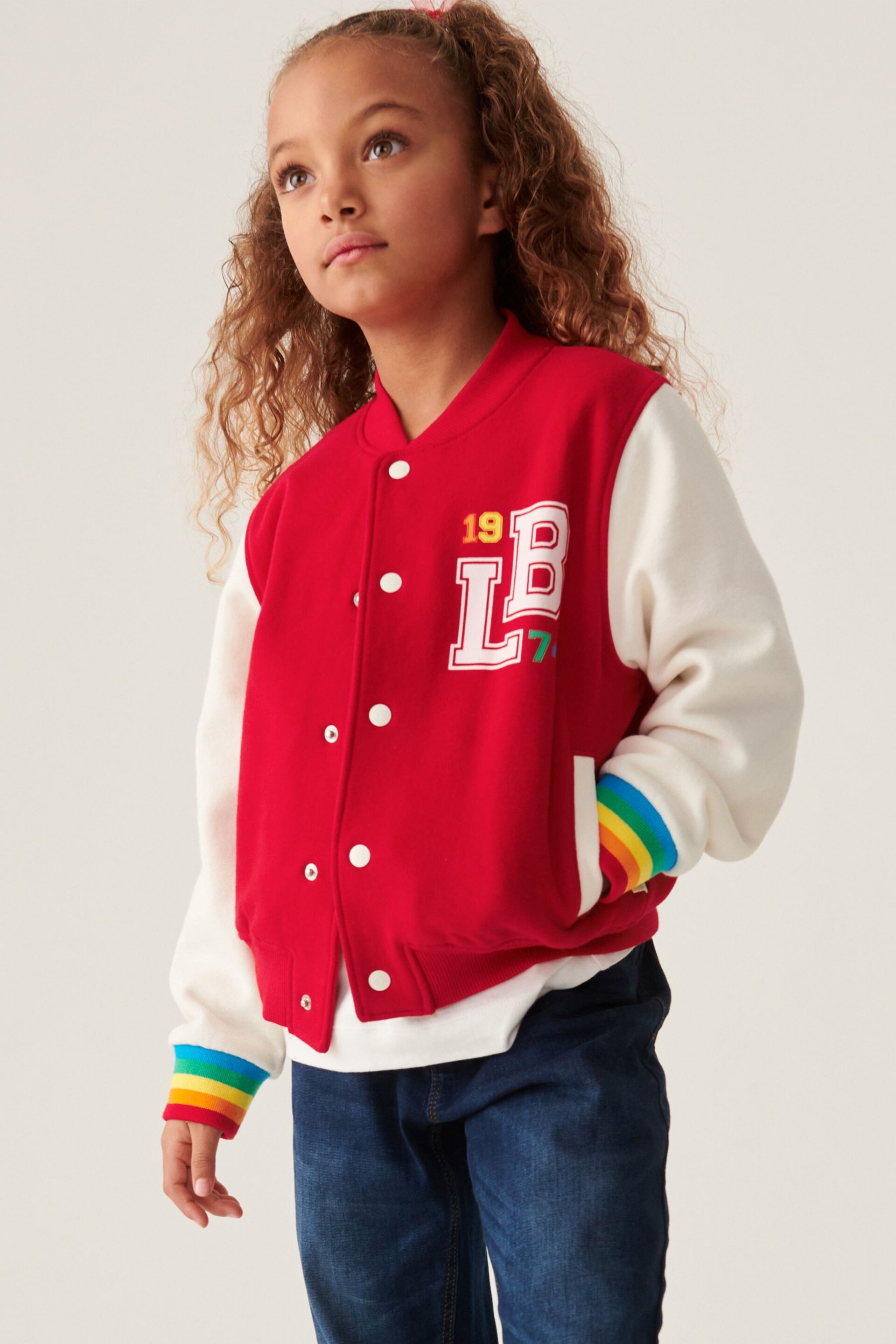 Little Bird by Jools Oliver Red Rainbow Varsity Jacket - Image 4 of 8