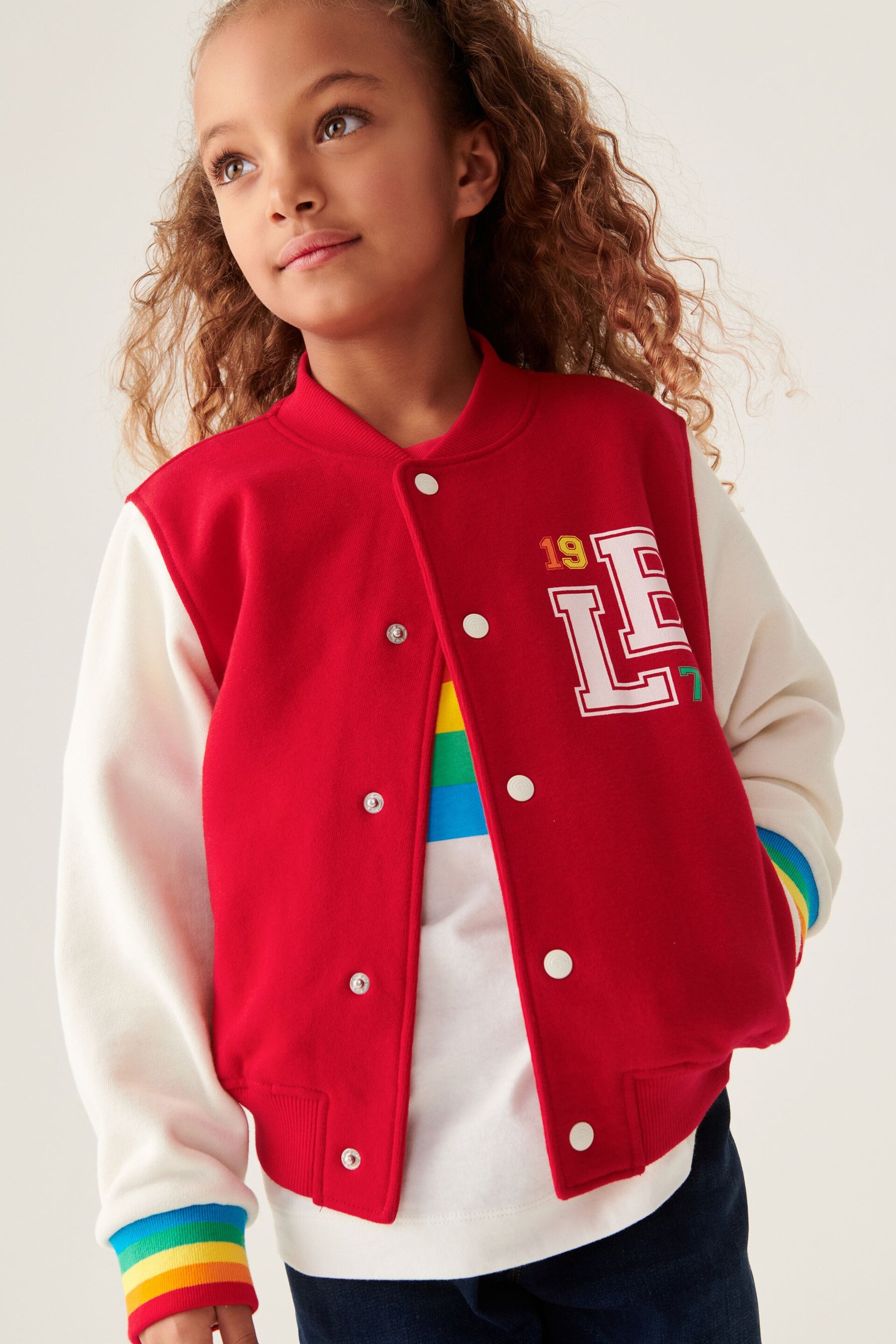 Little Bird by Jools Oliver Red Rainbow Varsity Jacket - Image 5 of 8