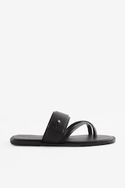 Black Premium Leather Forever Comfort® Cross Toe Post Sandals - Image 3 of 9