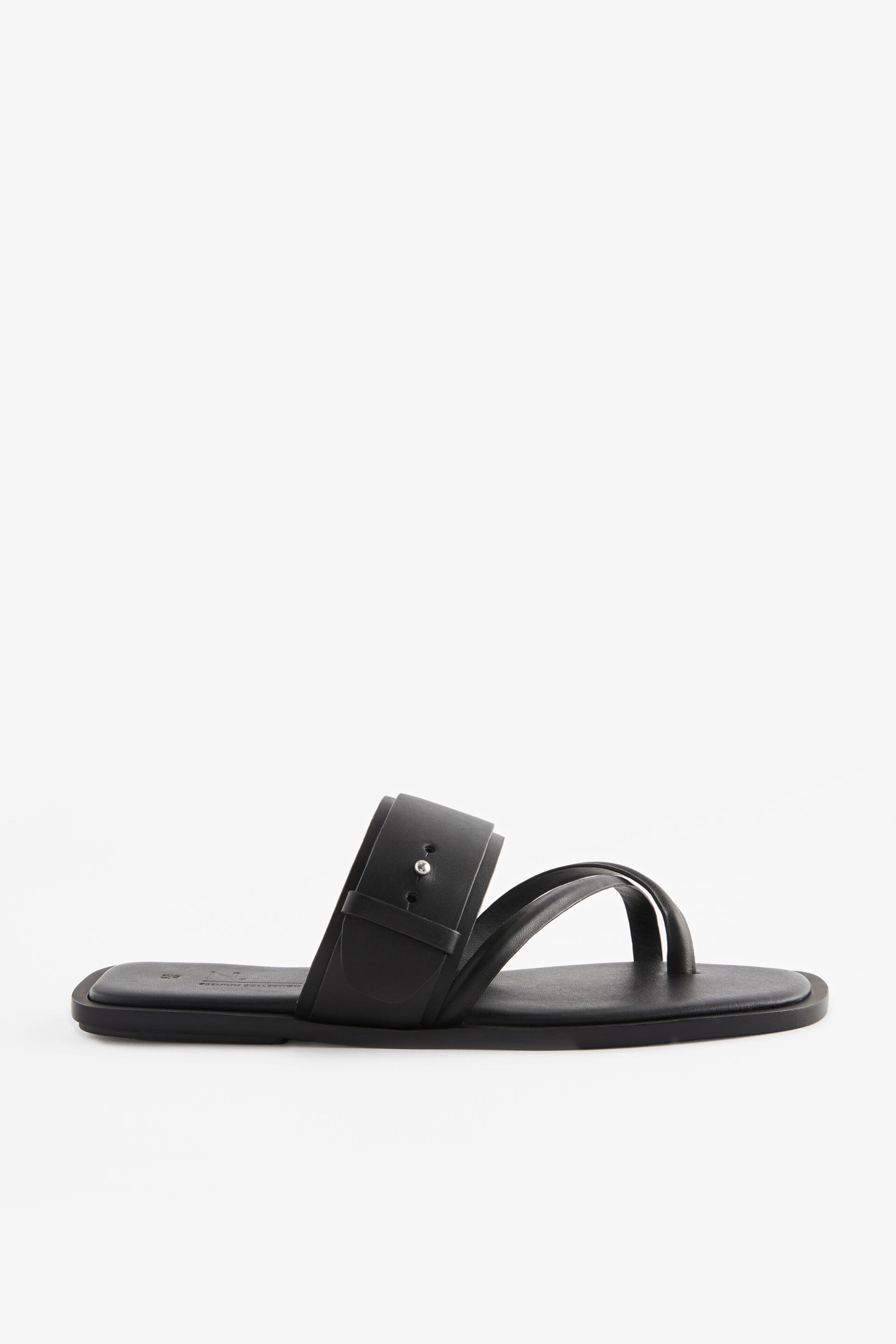 Black Premium Leather Forever Comfort® Cross Toe Post Sandals - Image 3 of 9