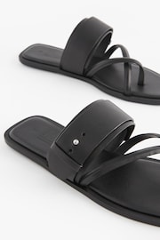 Black Premium Leather Forever Comfort® Cross Toe Post Sandals - Image 4 of 9