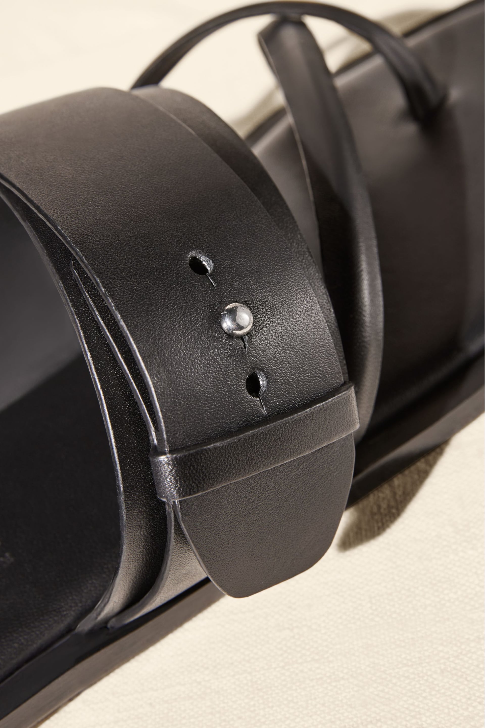Black Premium Leather Forever Comfort® Cross Toe Post Sandals - Image 5 of 9