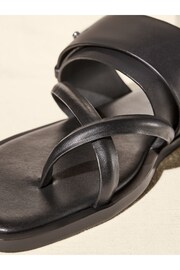 Black Premium Leather Forever Comfort® Cross Toe Post Sandals - Image 6 of 9