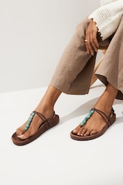 Chocolate Brown Forever Comfort® Beaded Toe Post Sandals - Image 1 of 6