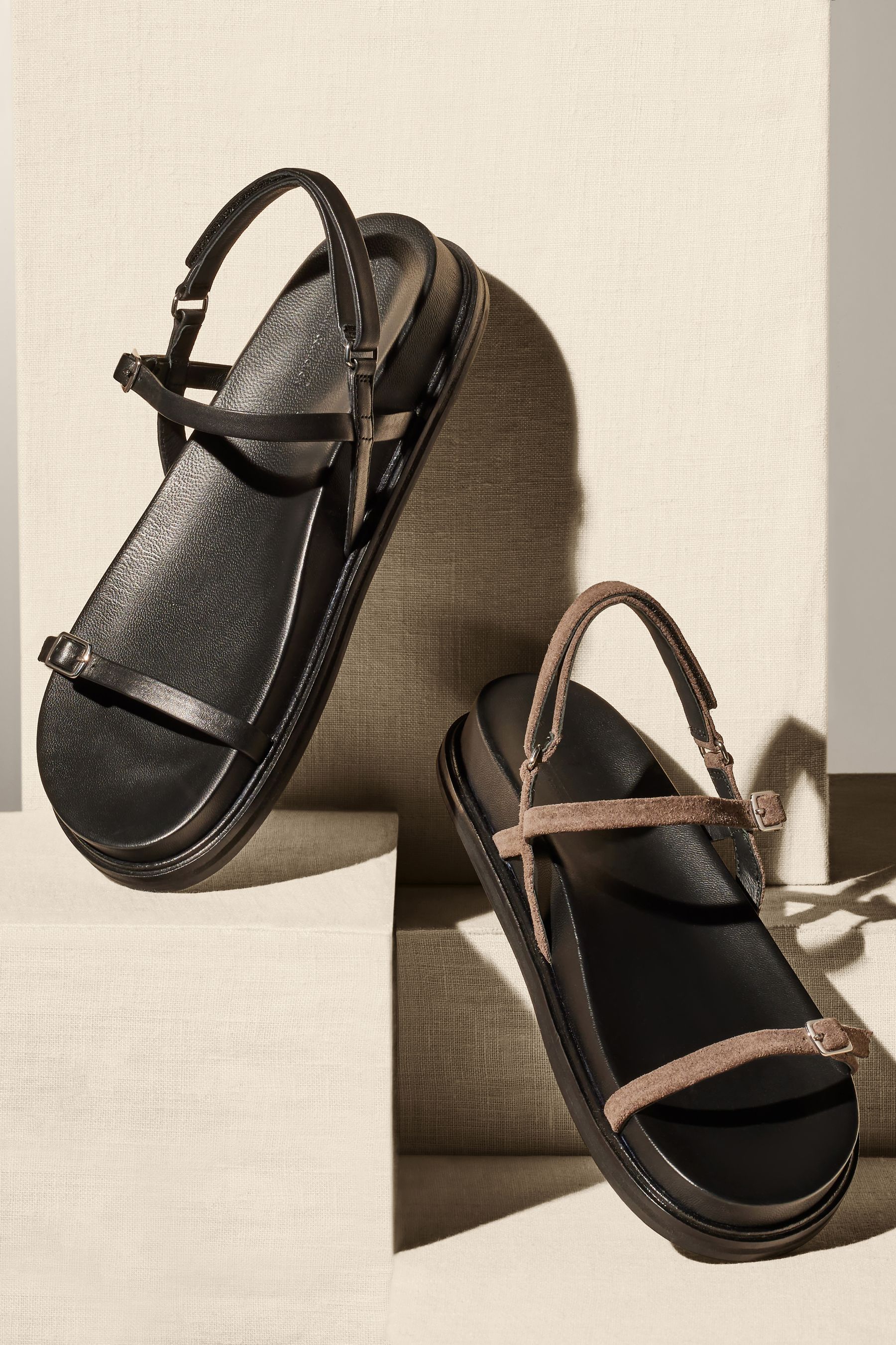 Mink Brown Premium Leather Thin Strap Footbed Sandals