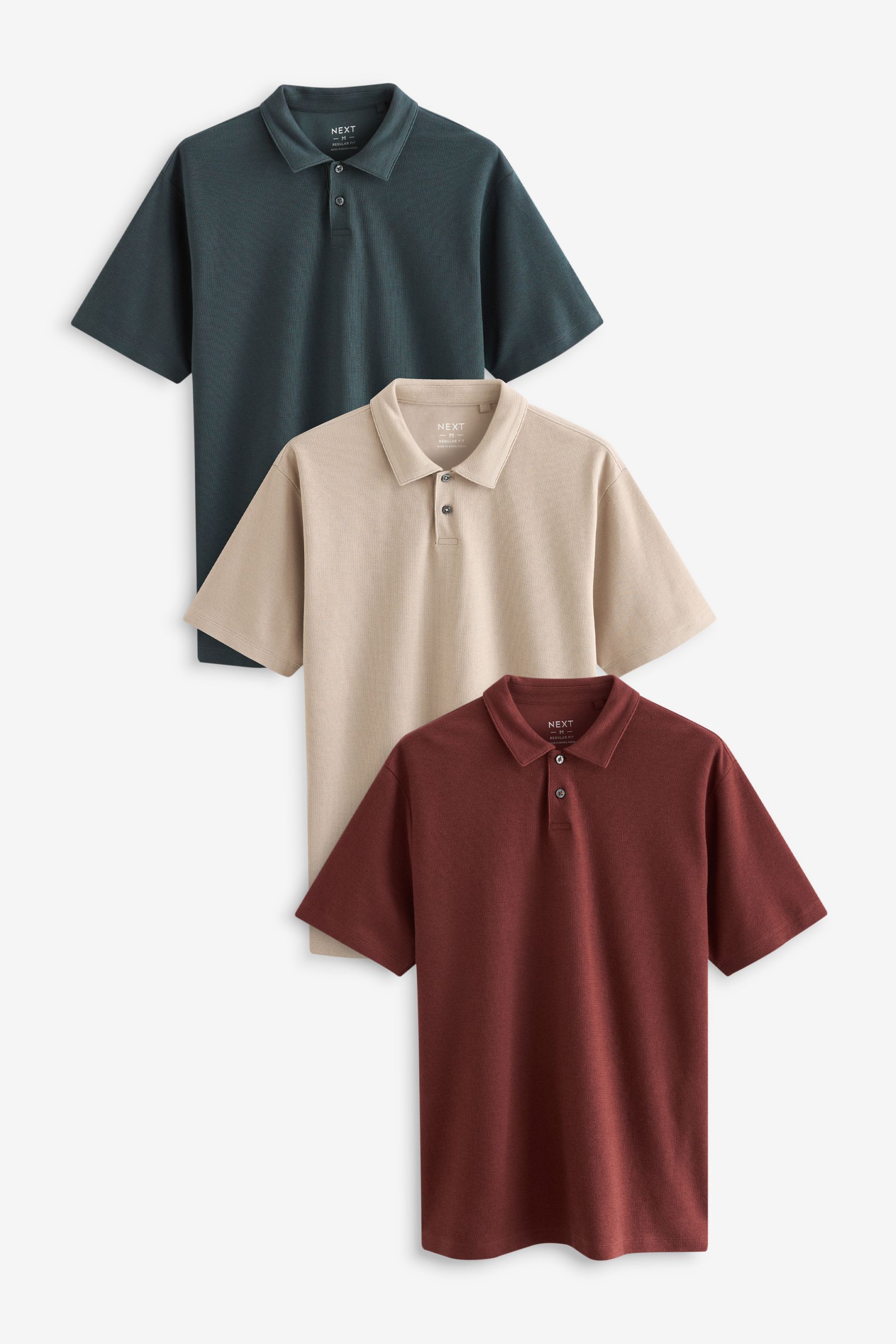 Grey Clay Red Ecru Textured Regular Fit Short Sleeve Jersey Polo Shirts 3 Pack