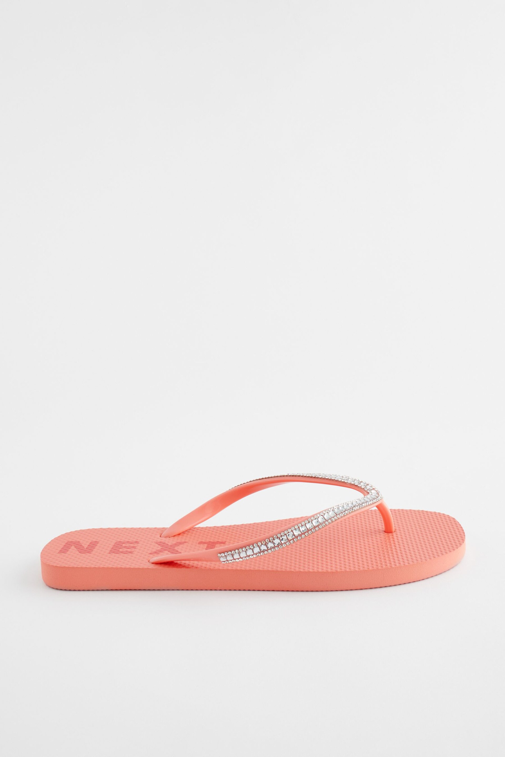 Coral Pink Jewelled Beach Flip Flops - Image 2 of 5