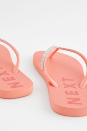 Coral Pink Jewelled Beach Flip Flops - Image 3 of 5