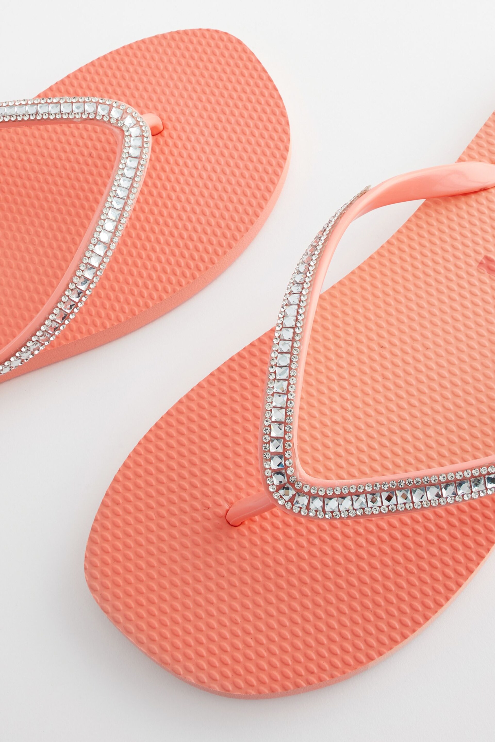 Coral Pink Jewelled Beach Flip Flops - Image 5 of 5