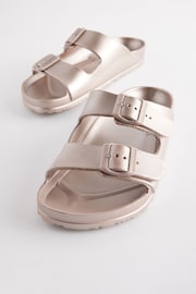 Rose Gold EVA Double Strap Flat Slider Sandals With Adjustable Buckles - Image 3 of 5