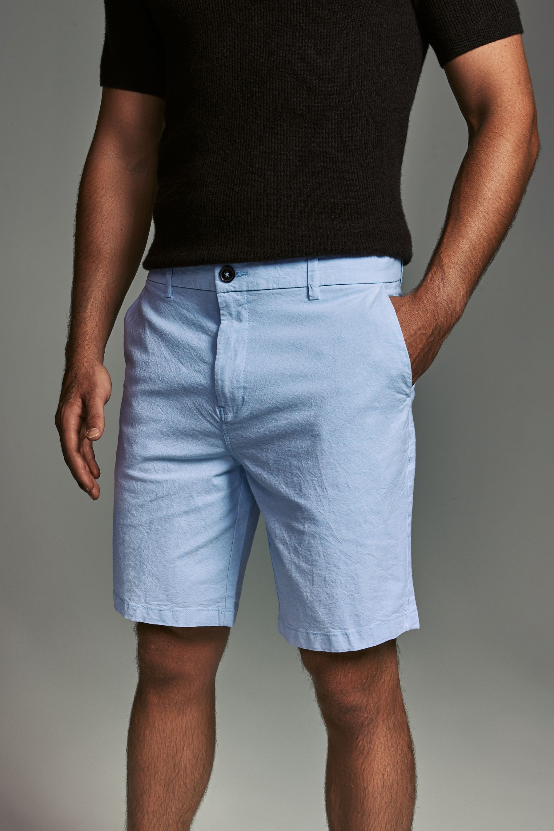 Navy Light Blue Oxford Slim Fit Stretch Chinos Shorts 2 Pack