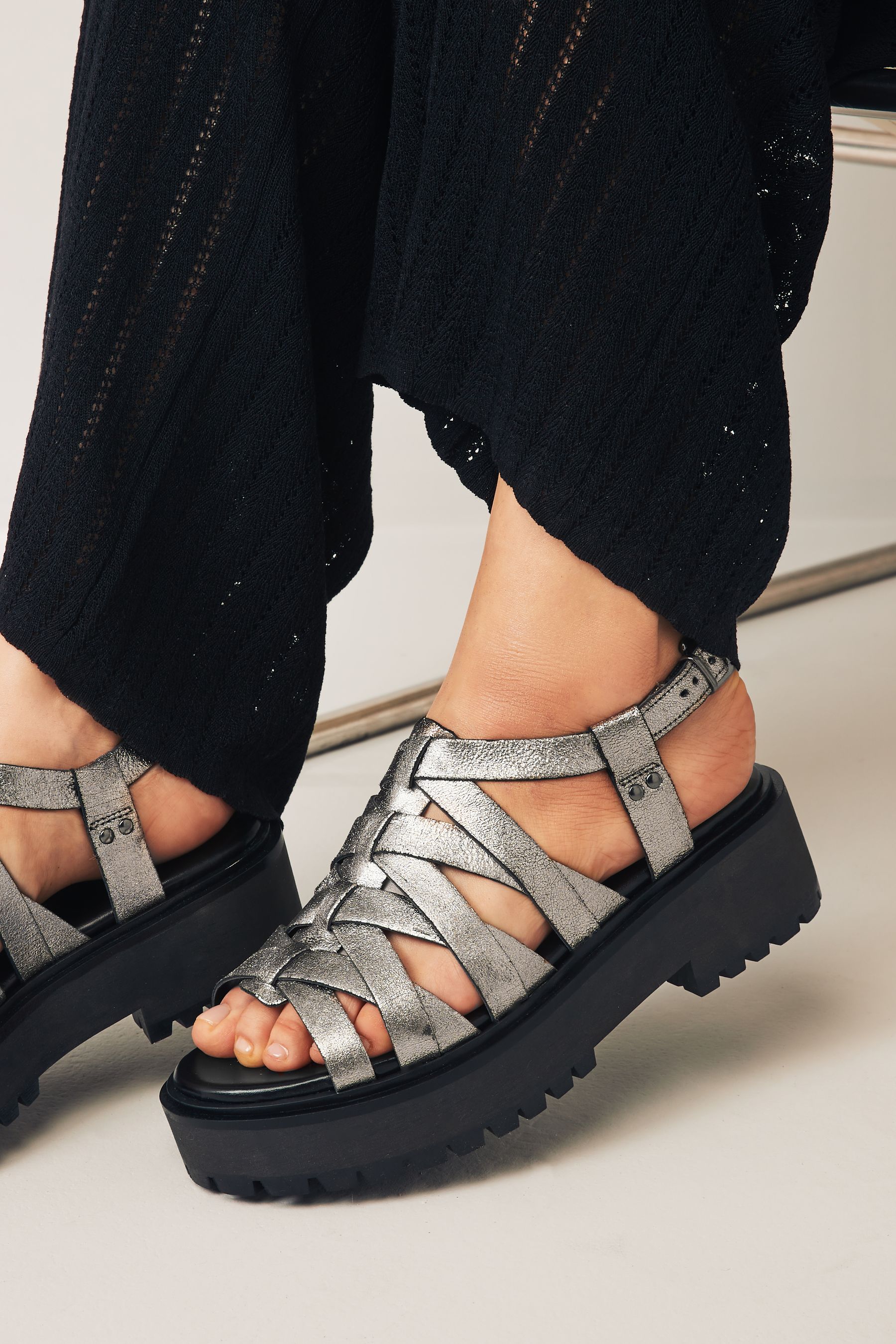 Buy Pewter Forever Comfort Chunky Strappy Sandals from Next Luxembourg
