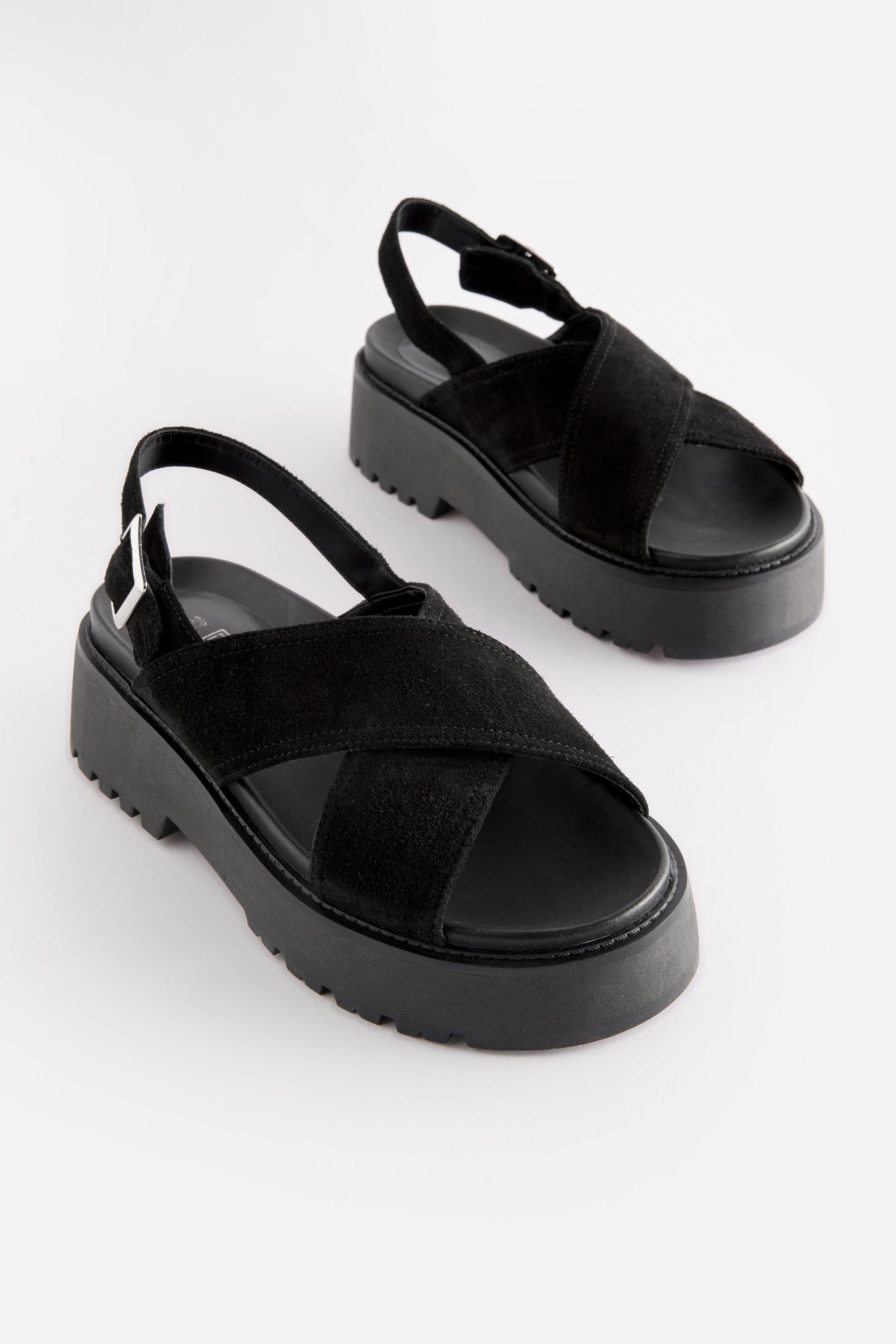 Buy Black Regular Wide Fit Leather Chunky Cross Strap Sandals from Next Austria
