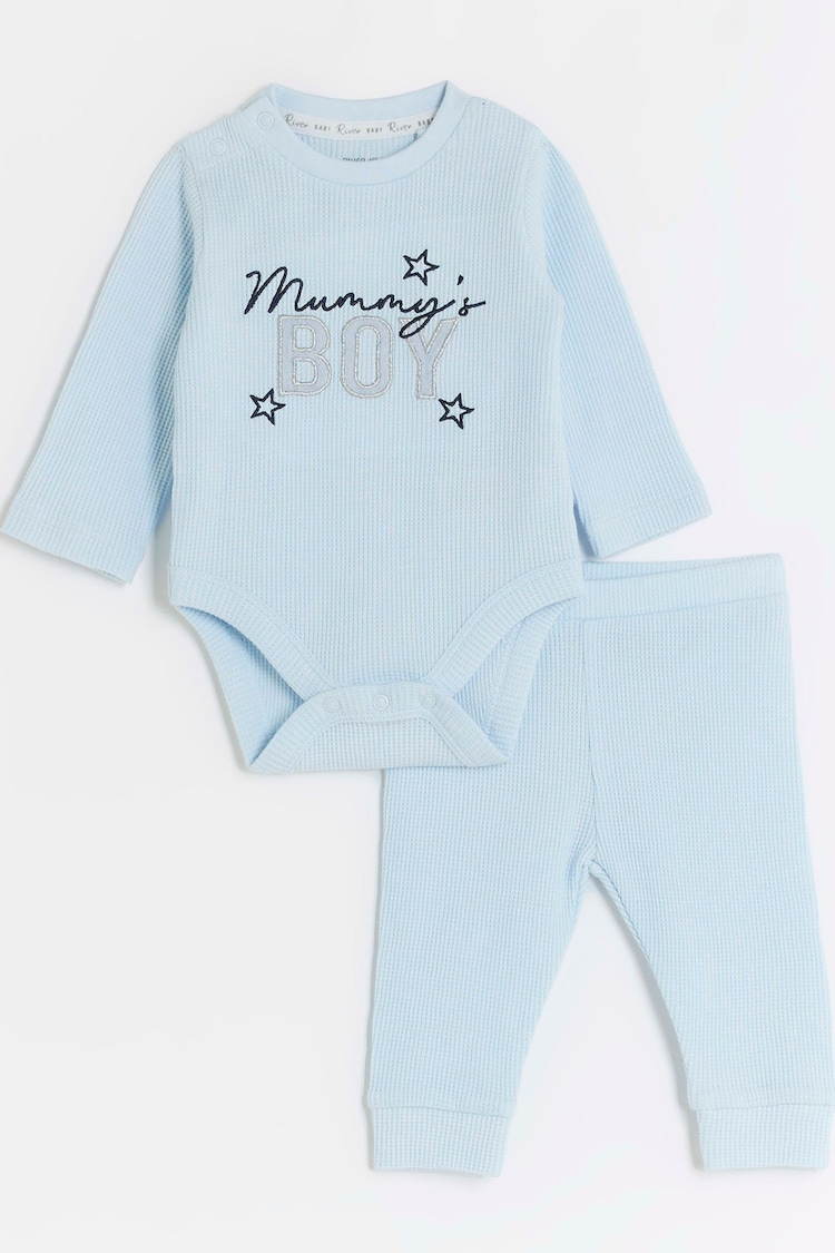 River Island Baby Boys Waffle 100% Cotton Bodysuit and Leggings Set - 圖片 1/5