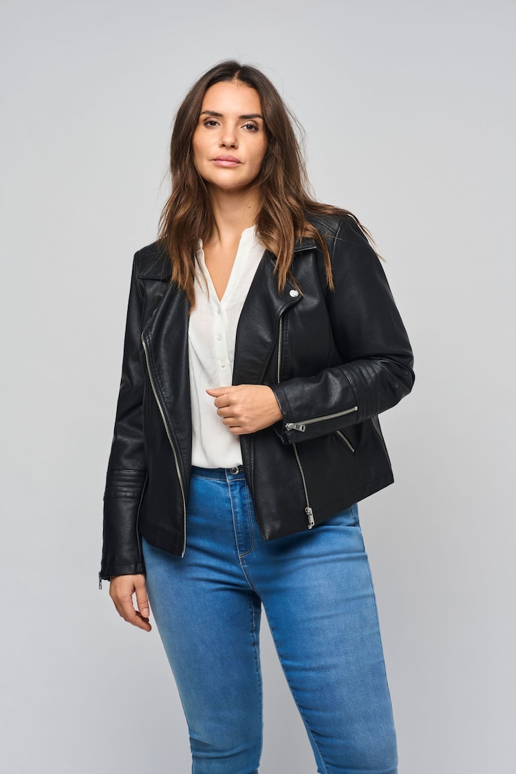 ONLY Curve Black Faux Fur Leather Biker Jacket - Image 1 of 6