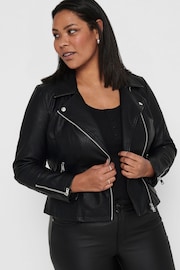 ONLY Curve Black Faux Fur Leather Biker Jacket - Image 2 of 6