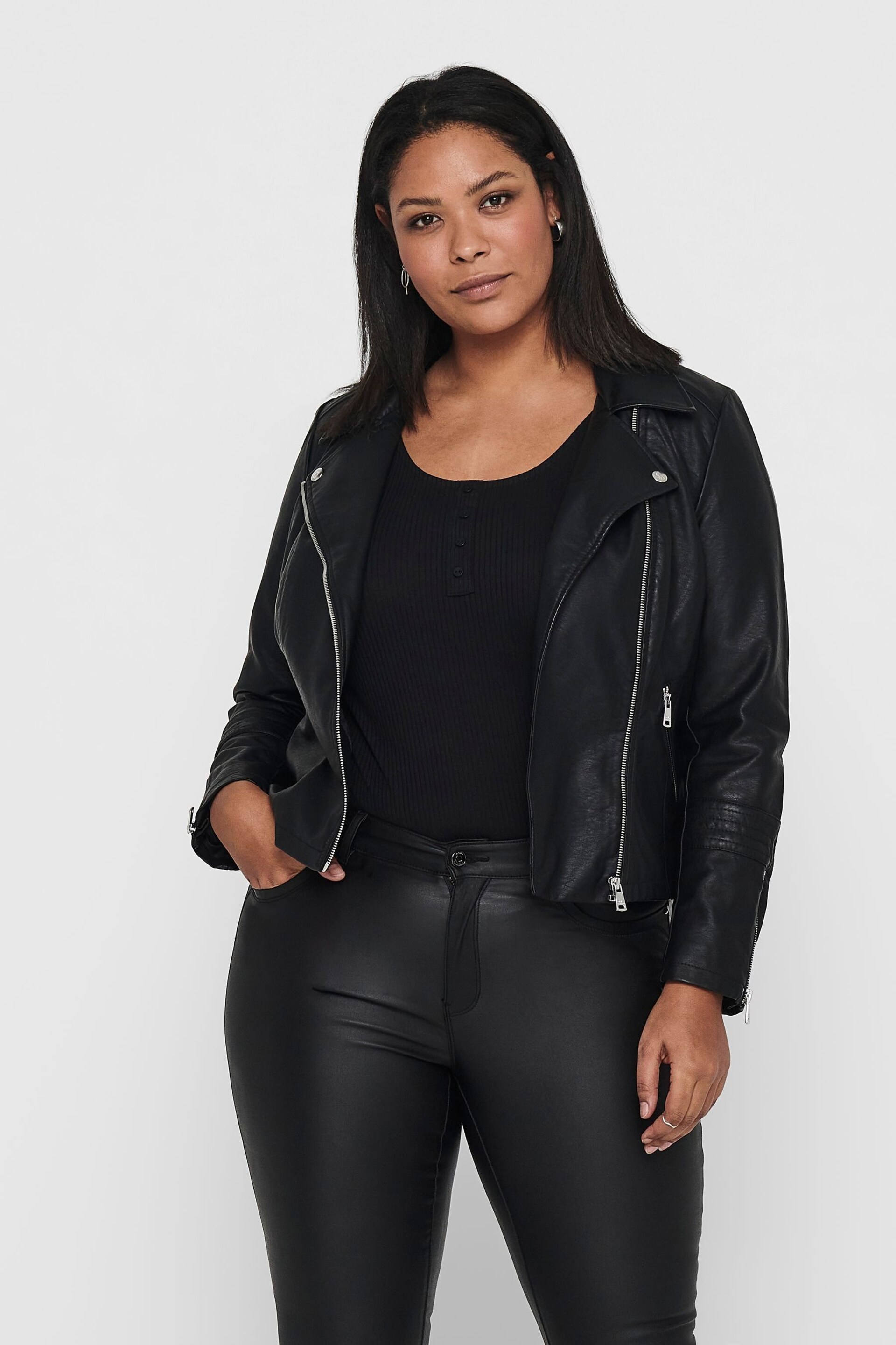 ONLY Curve Black Faux Fur Leather Biker Jacket - Image 5 of 6