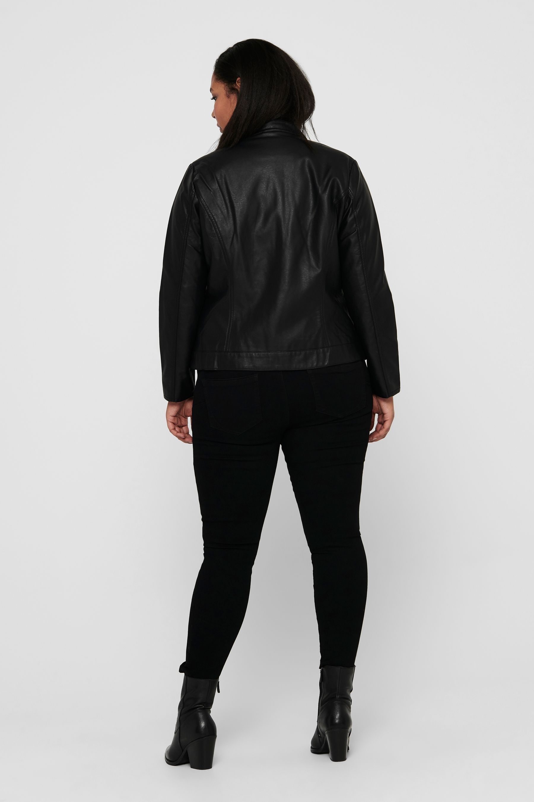 Buy ONLY Curve Black Collarless Faux Leather Biker Jacket from Next Luxembourg