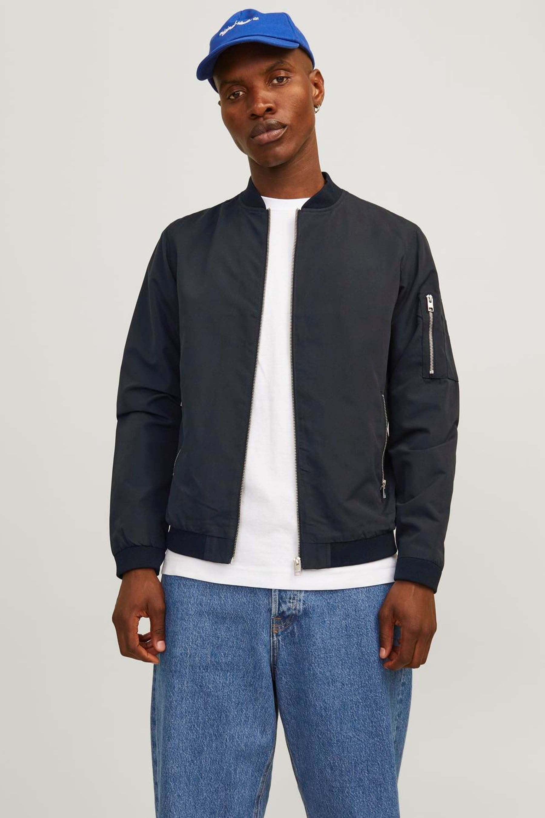 Jack and jones black bomber jacket sale