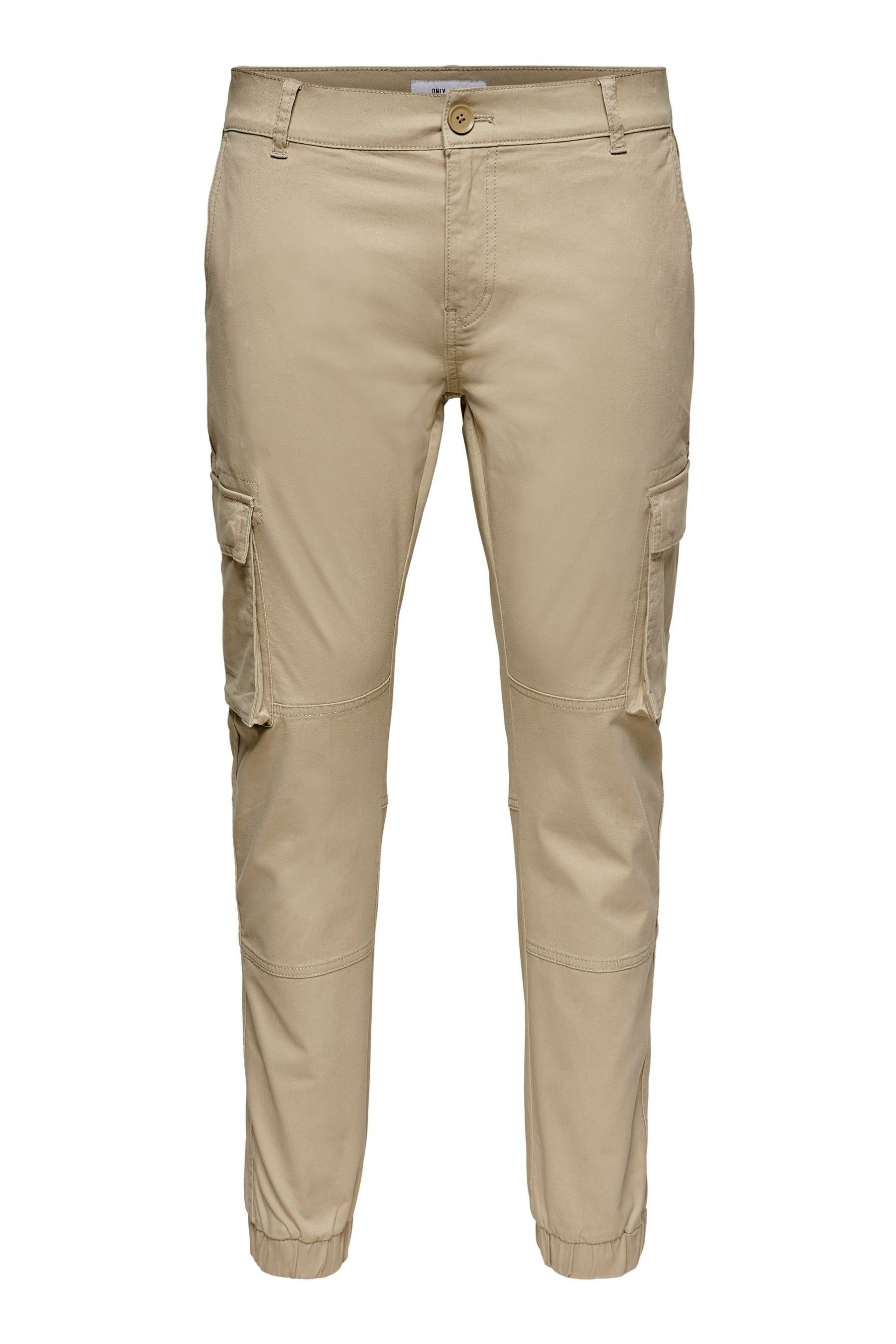 Buy Only Sons Cream Cargo Detail Trousers with Cuffed Ankle from Next Luxembourg