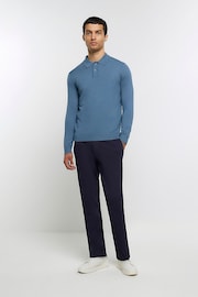 River Island Blue Knitted Polo Jumper - Image 3 of 4