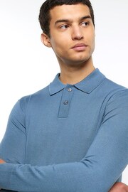River Island Blue Knitted Polo Jumper - Image 4 of 4