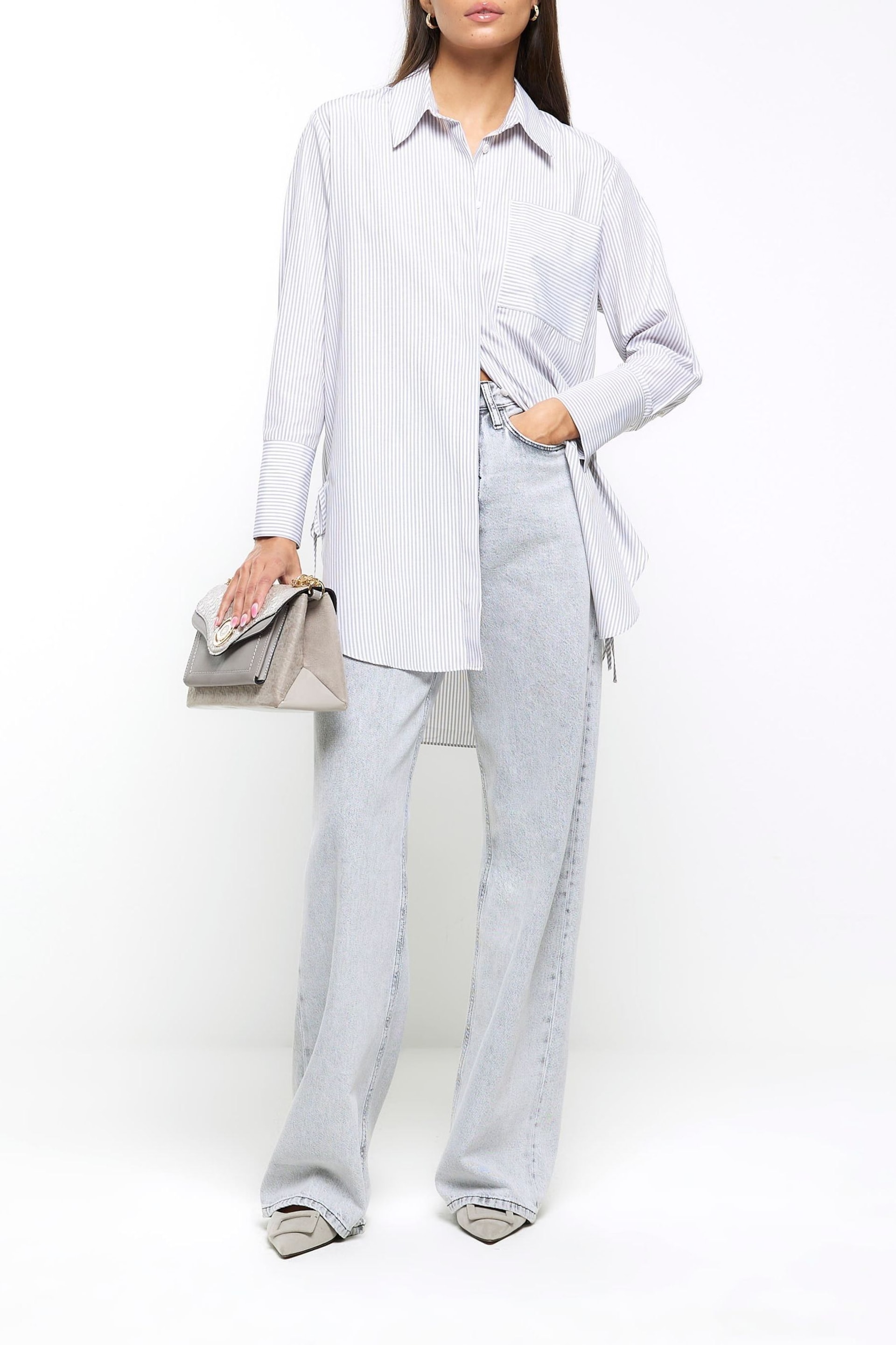 River Island Grey Tie Side Oversized Shirt - Image 4 of 6