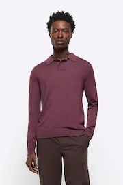 River Island Purple Knitted Polo Jumper - Image 2 of 7
