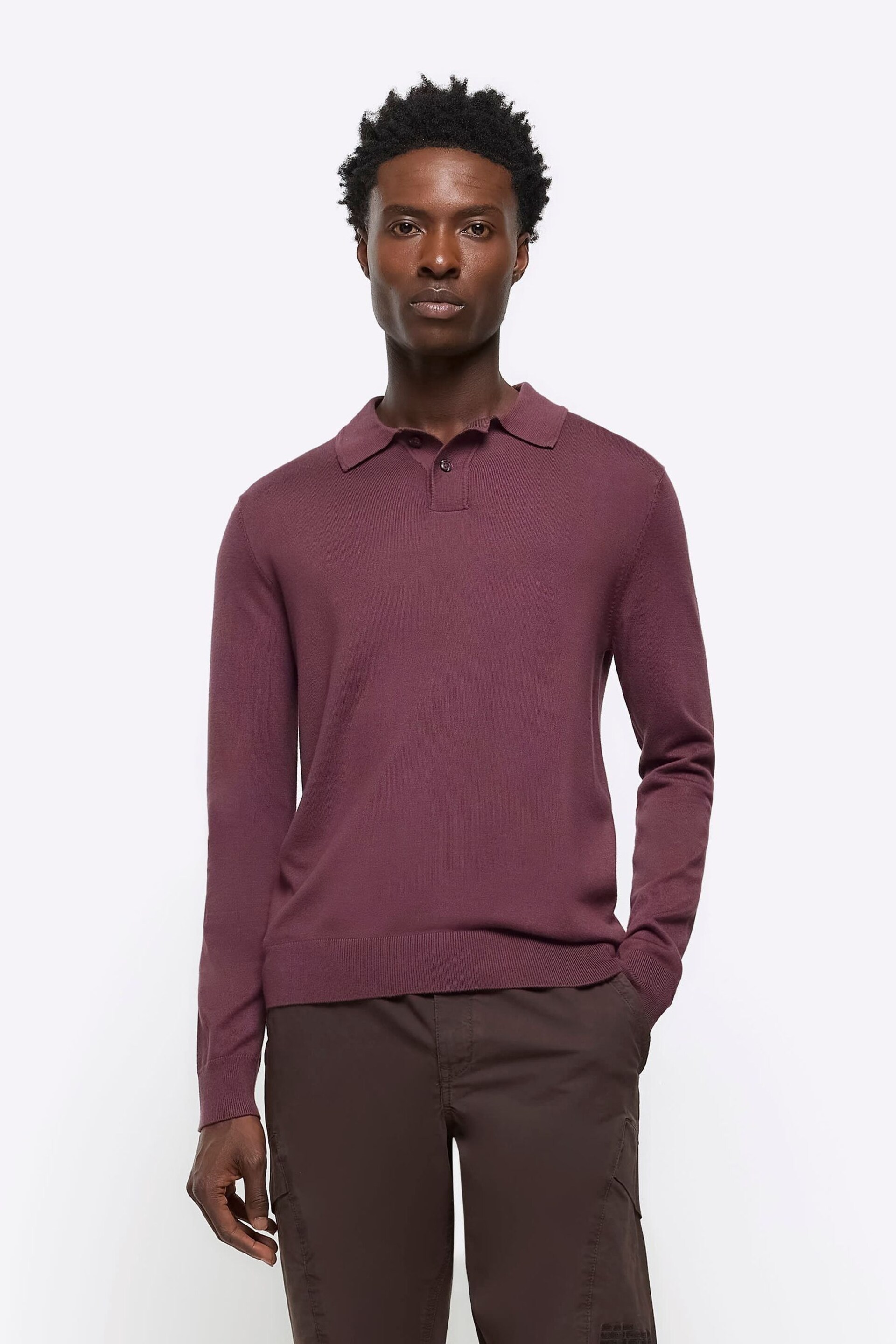 River Island Purple Knitted Polo Jumper - Image 2 of 7