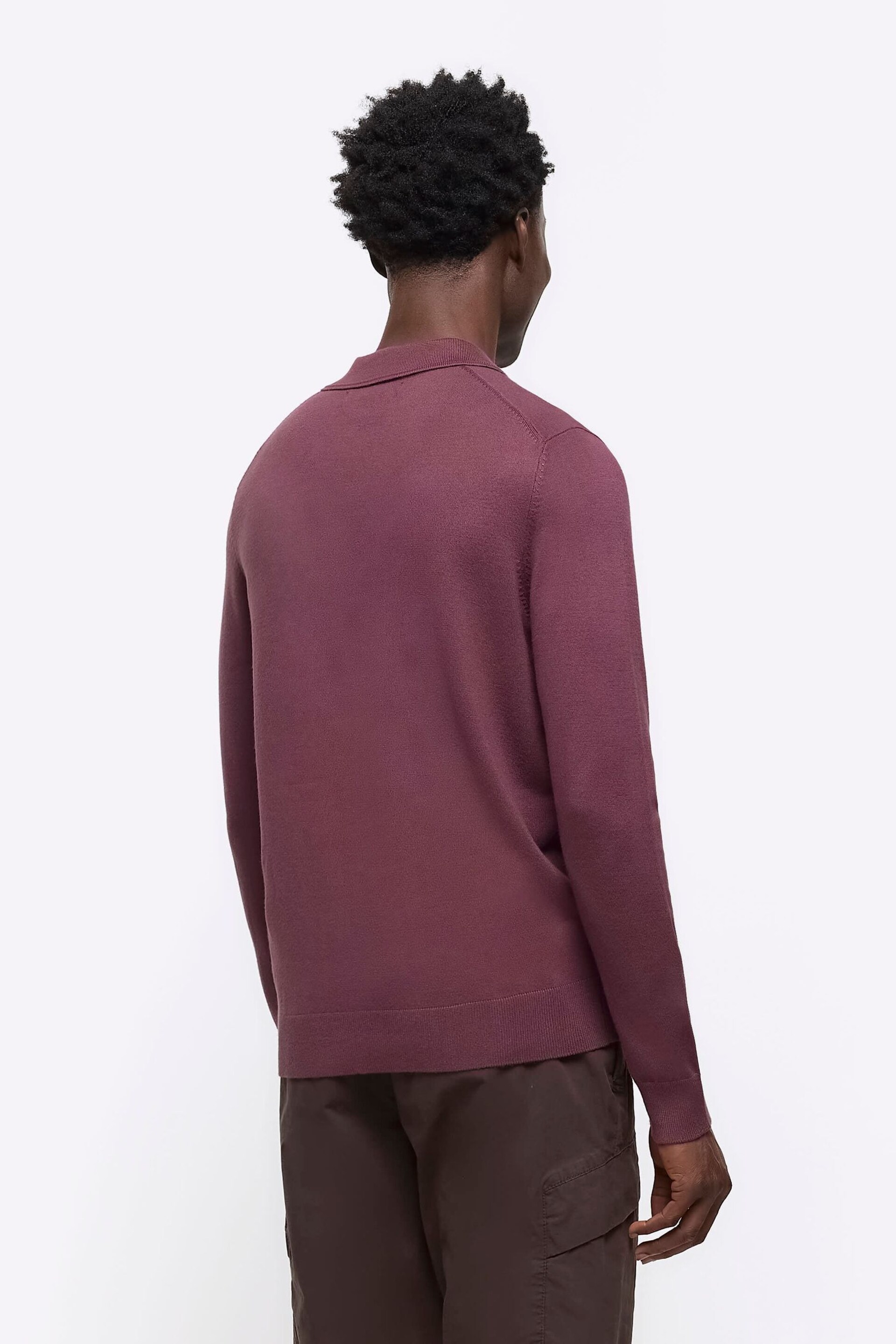 River Island Purple Knitted Polo Jumper - Image 3 of 7