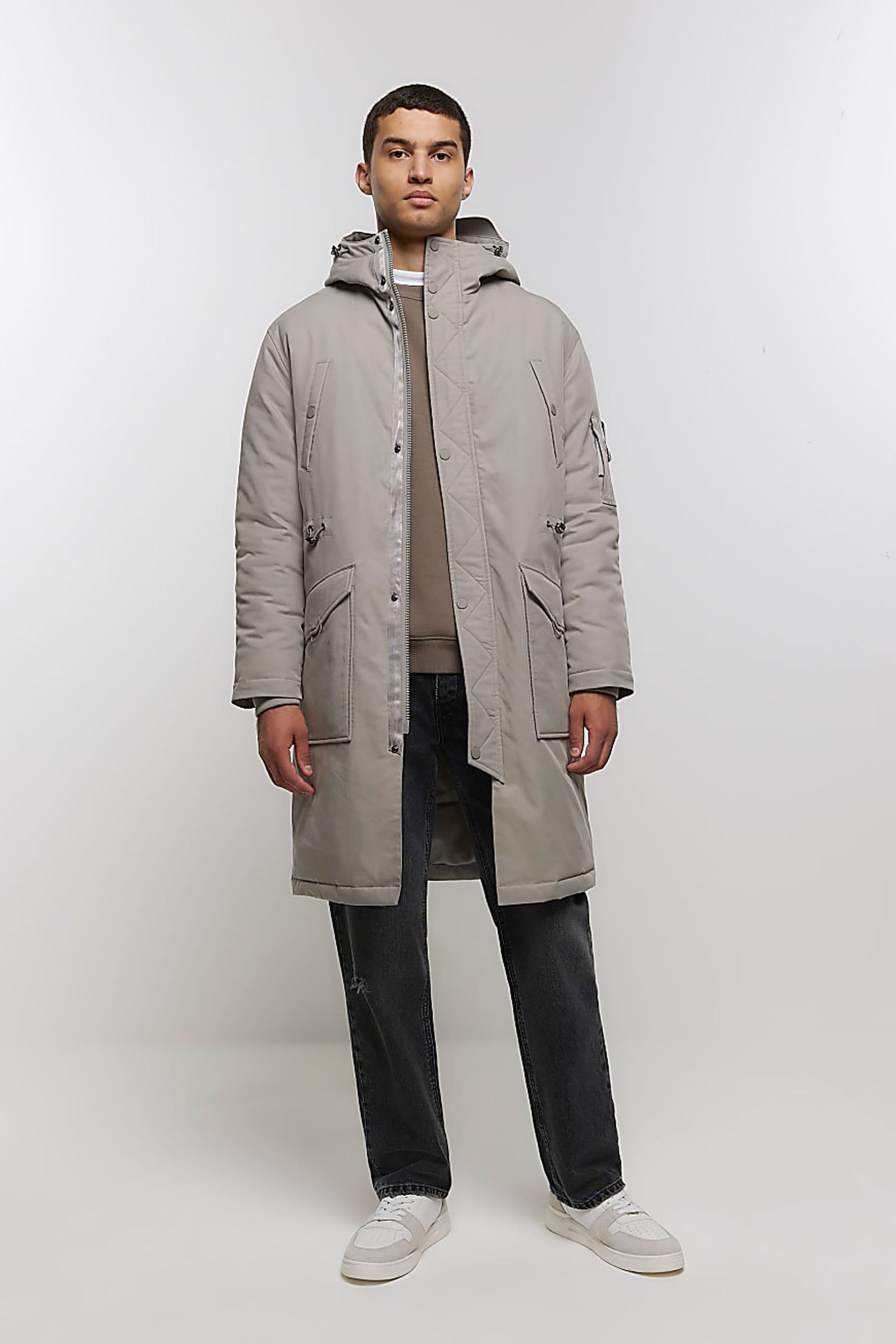 Buy River Island Grey Longline Utility Parka from Next Luxembourg