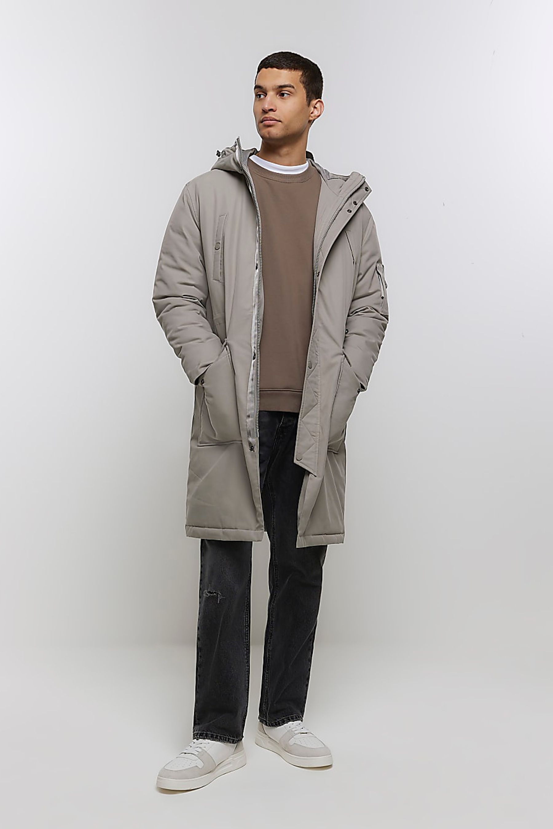 Grey longline jacket shop