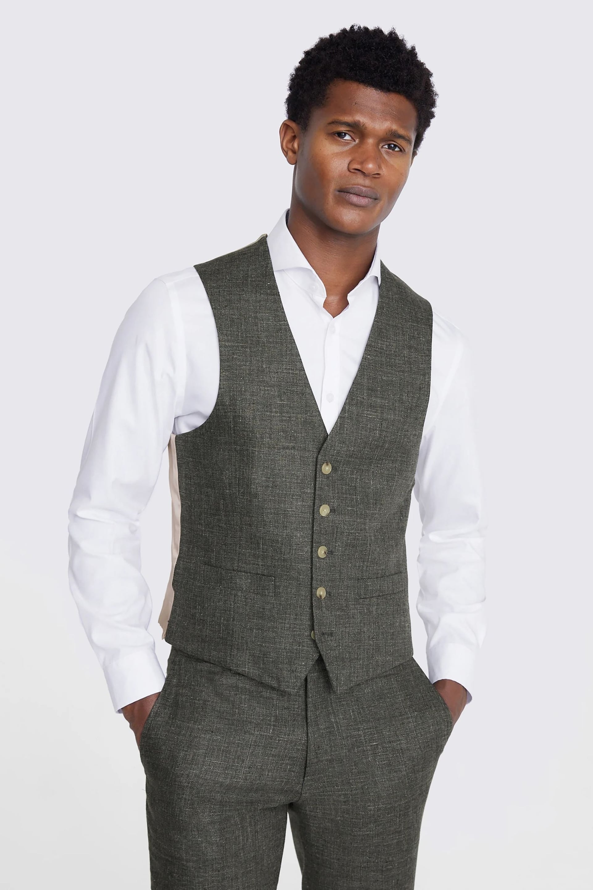 MOSS Khaki Green Tailored Linen Waistcoat - Image 1 of 3