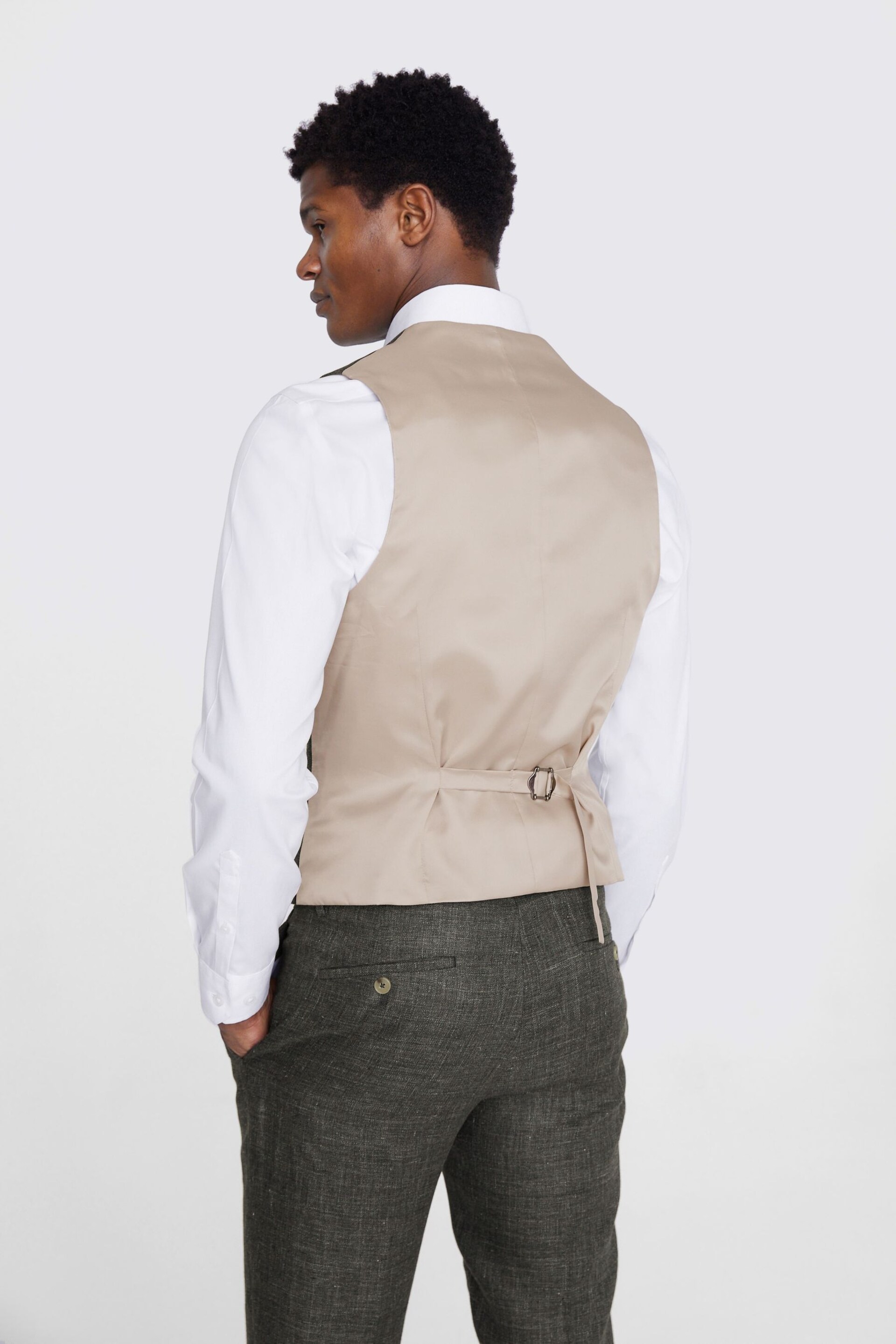 MOSS Khaki Green Tailored Linen Waistcoat - Image 2 of 3