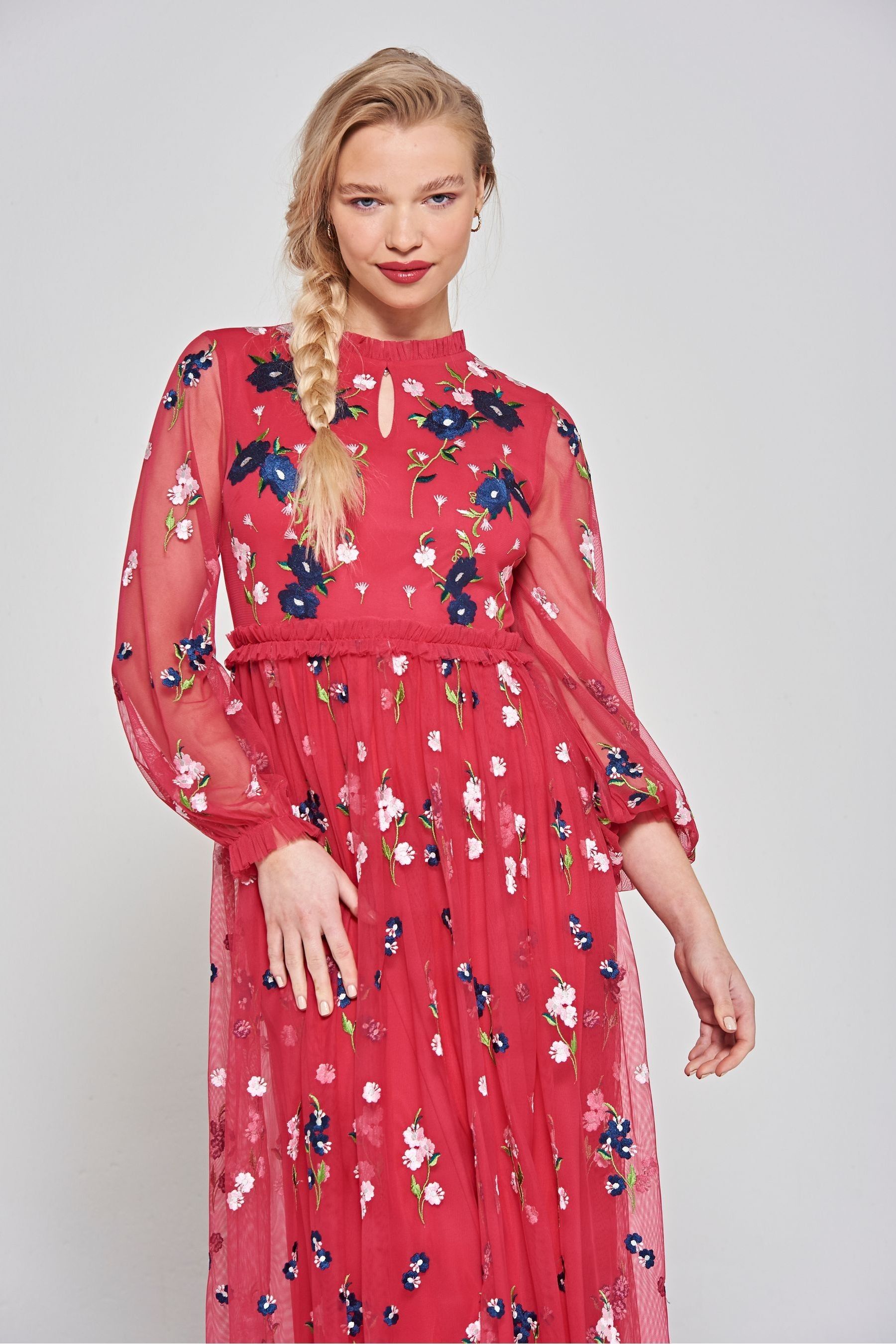 Buy Frock Frill Pink Embroidered Maxi Dress from Next Luxembourg