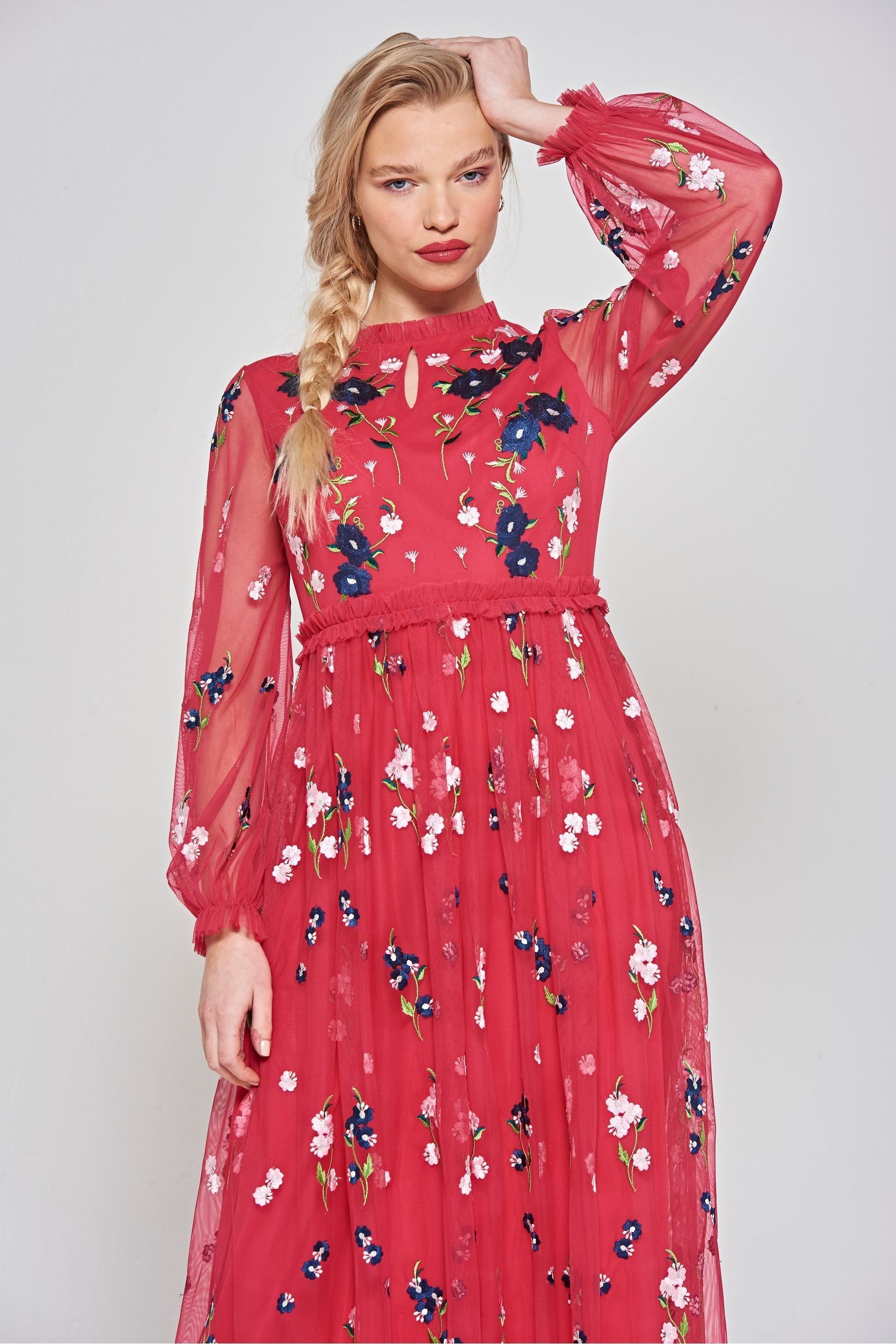 Buy Frock Frill Pink Embroidered Maxi Dress from Next Luxembourg