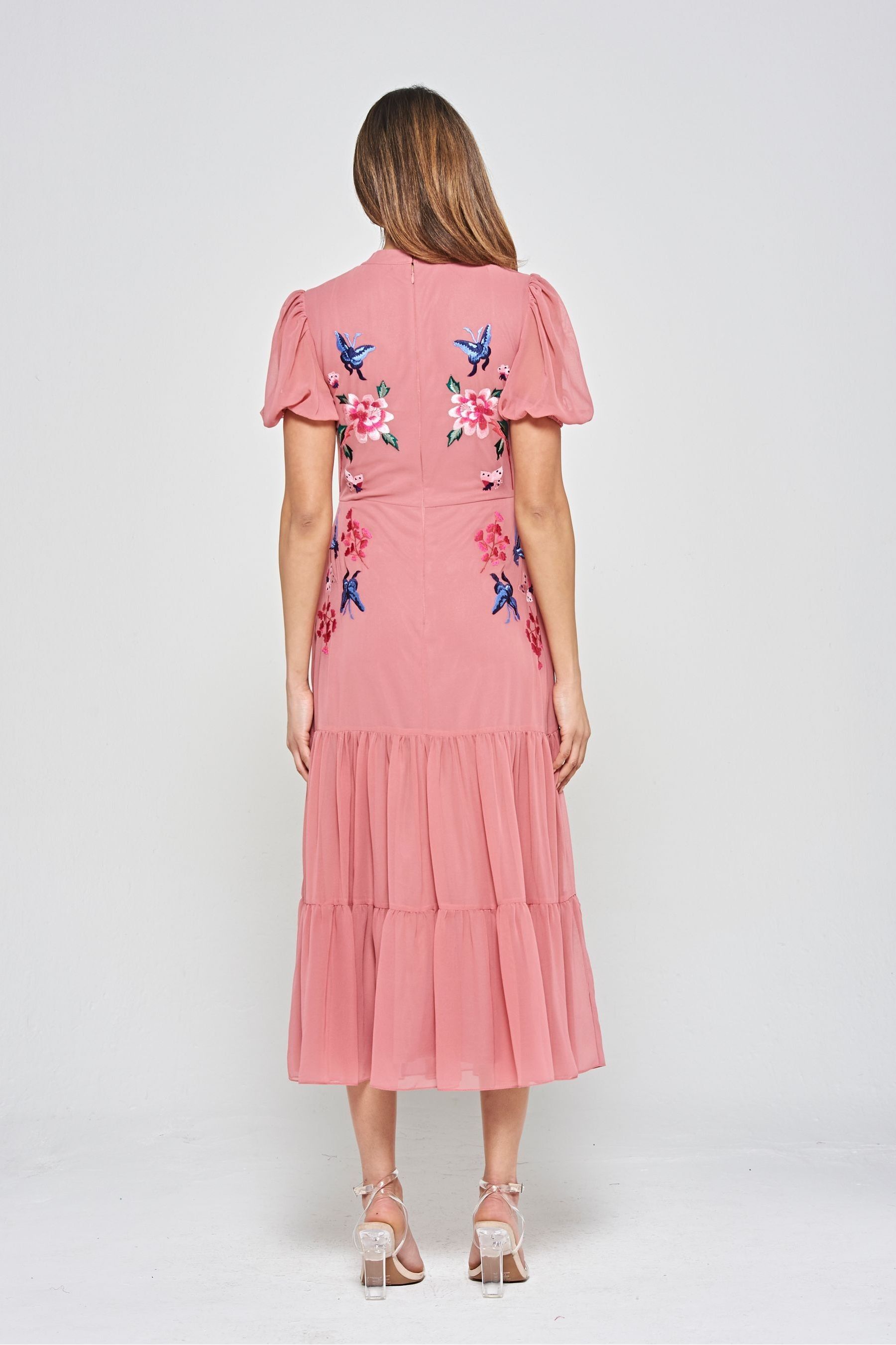 Buy Frock and Frill Pink Embroidered Midi Dress from Next Luxembourg