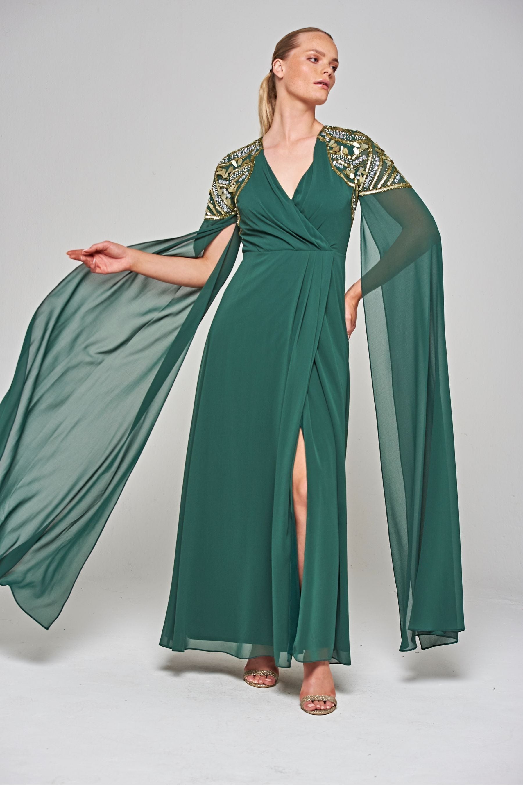 Green embellished maxi dress discount