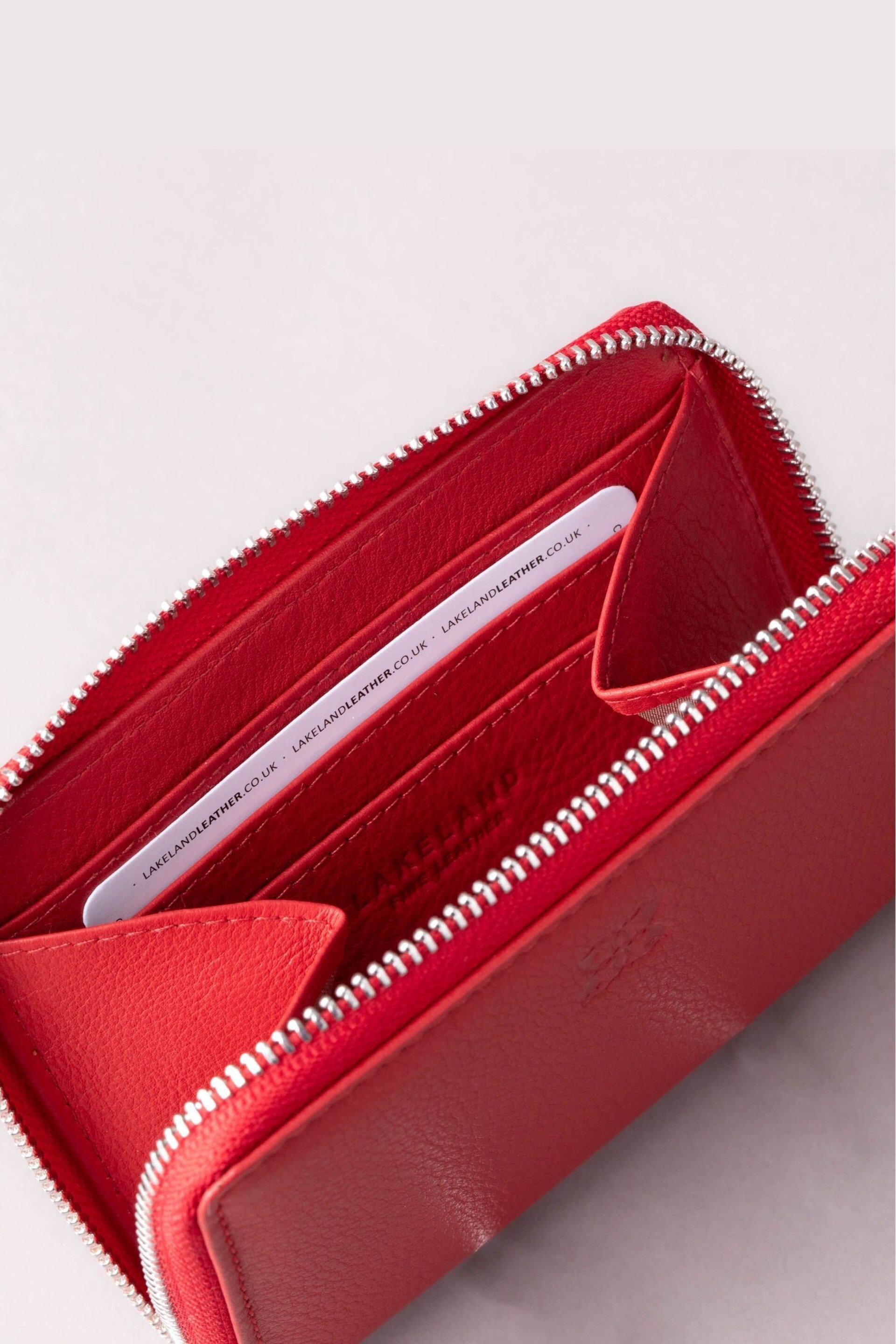 Lakeland Leather Red Chrome Large Leather Zip Purse - Image 3 of 5