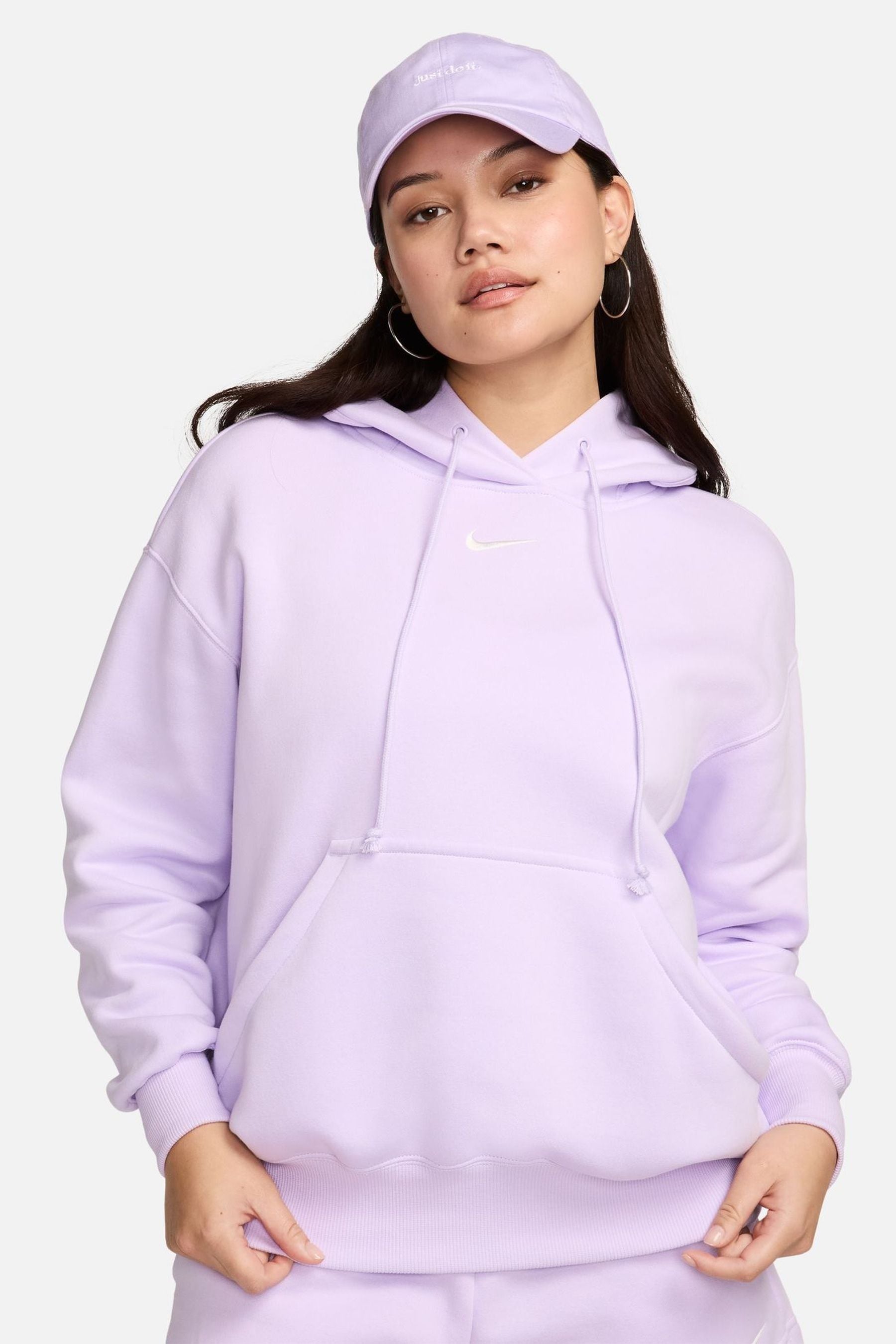 Nike mini swoosh oversized hoodie in purpl 2025