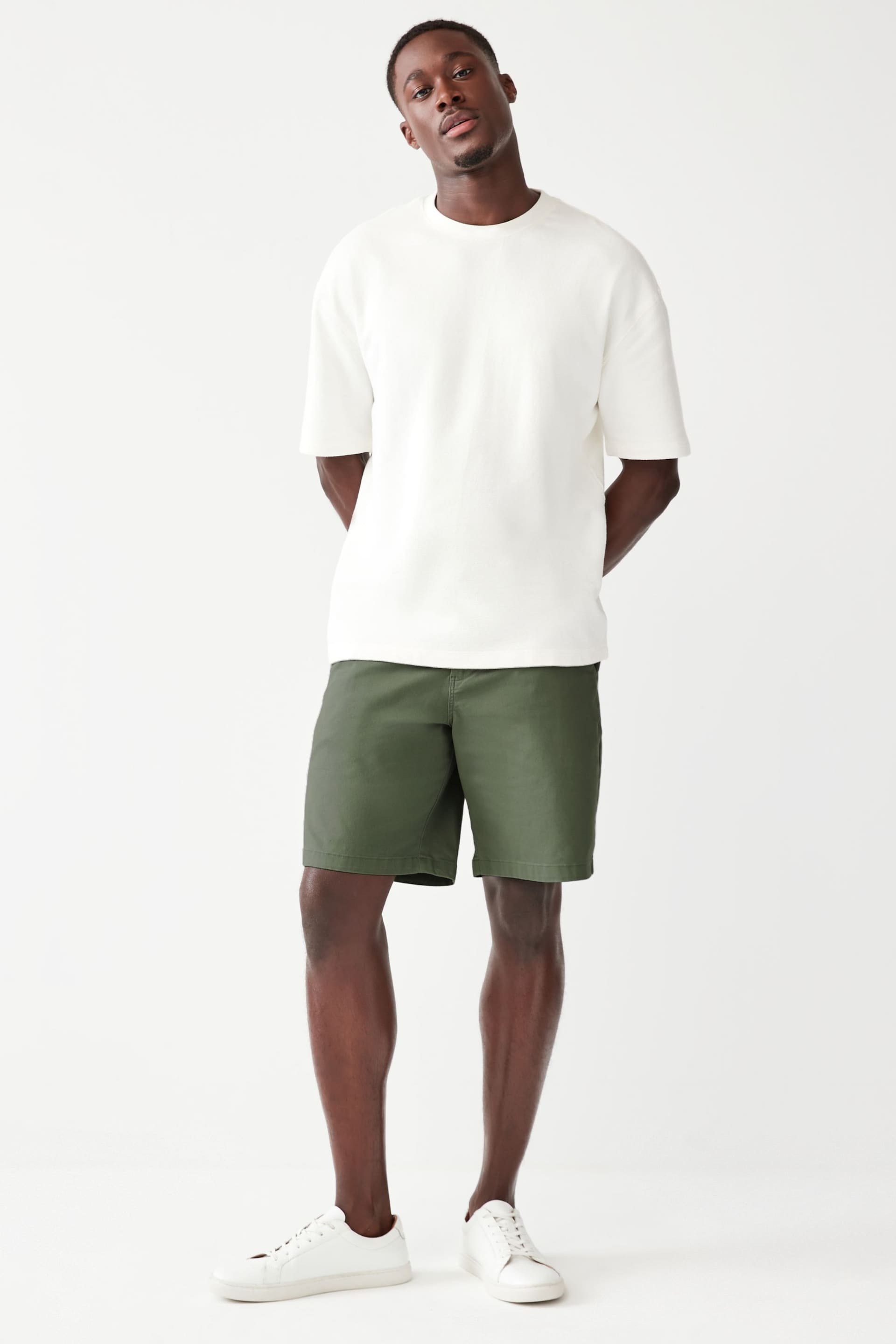Sage Green Loose Fit Stretch Chinos Shorts - Image 1 of 8