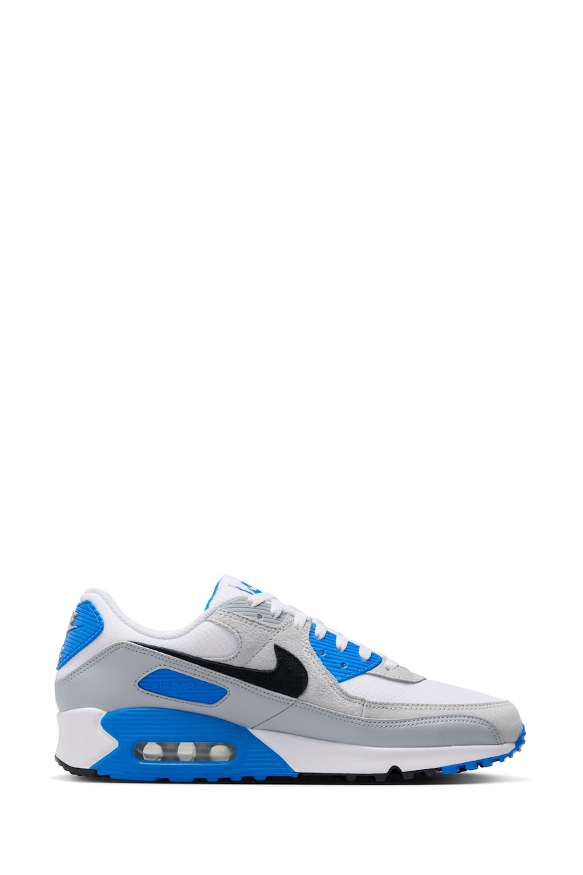 Nike White/Blue Air Max 90 Trainers - Image 4 of 15