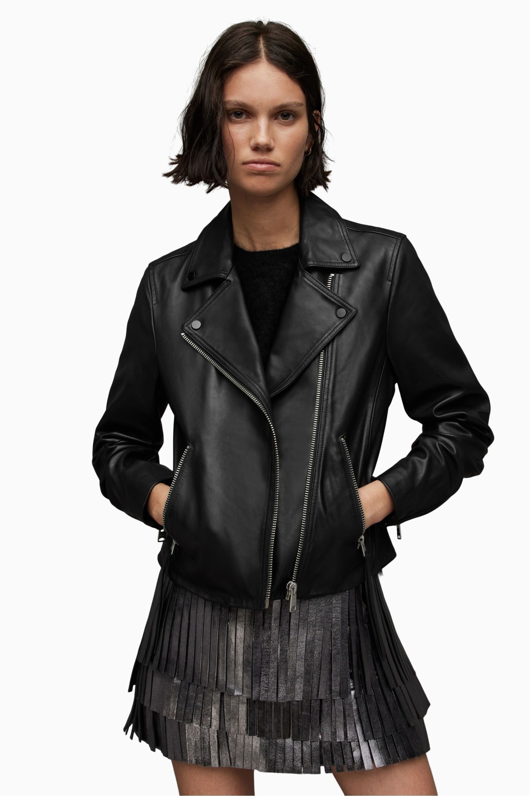Buy AllSaints Black Chrome Dalby Biker Jacket from Next Luxembourg