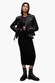 AllSaints Black Golden Balfern Biker Jacket - Image 4 of 9