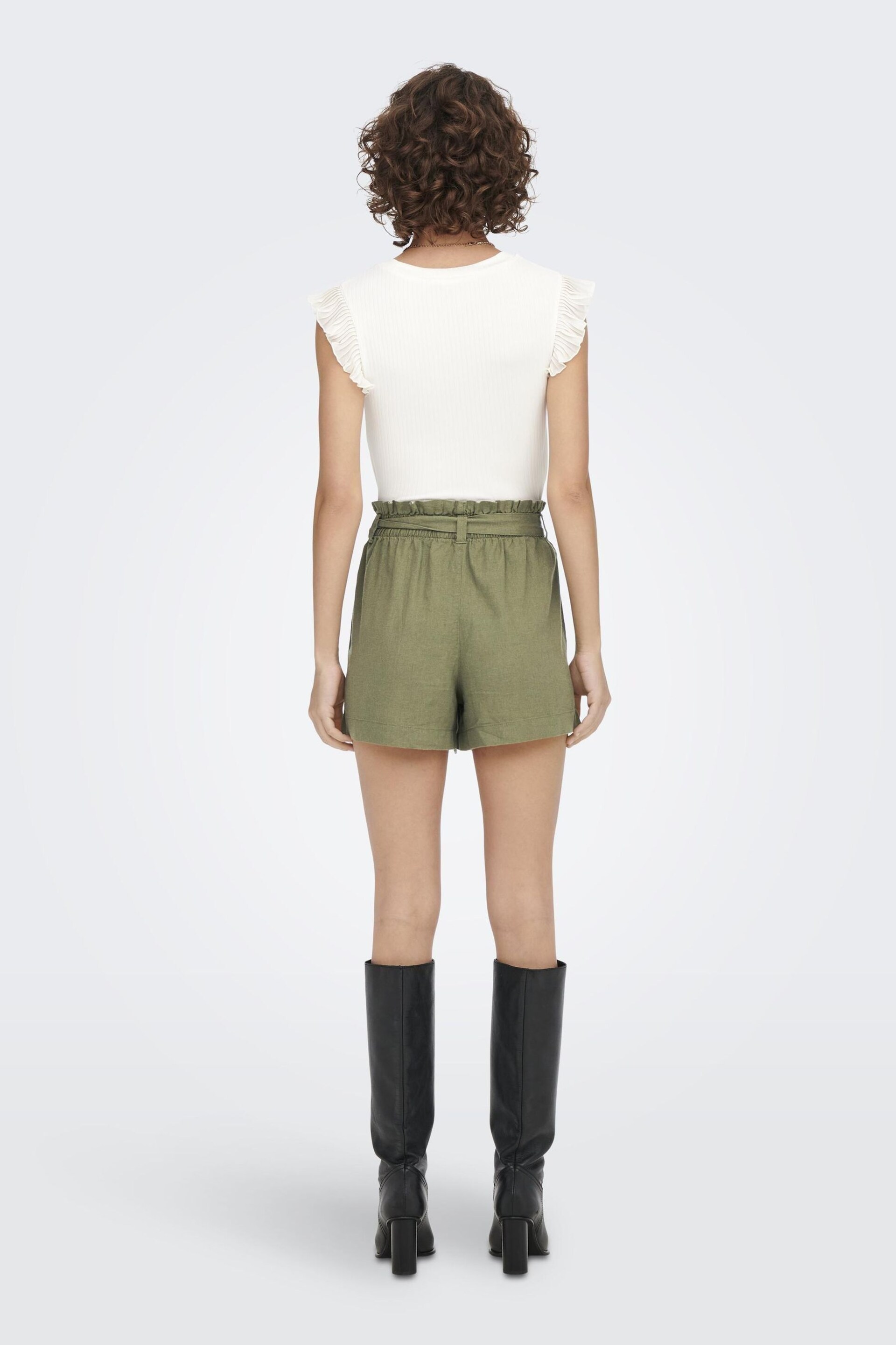 JDY Green Linen Mix Tie Waist Shorts - Image 2 of 6