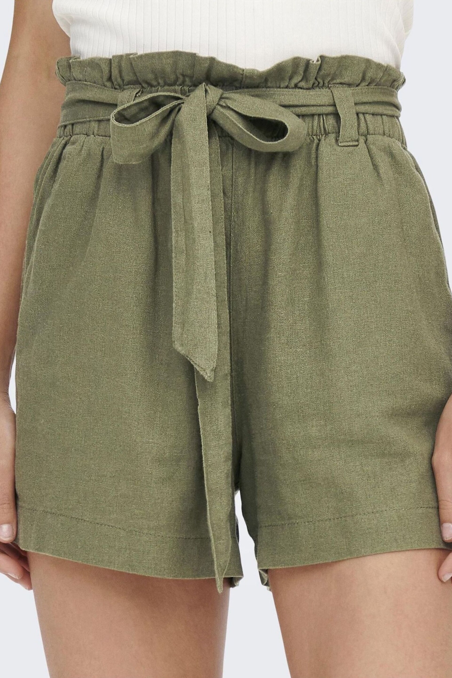 JDY Green Linen Mix Tie Waist Shorts - Image 3 of 6