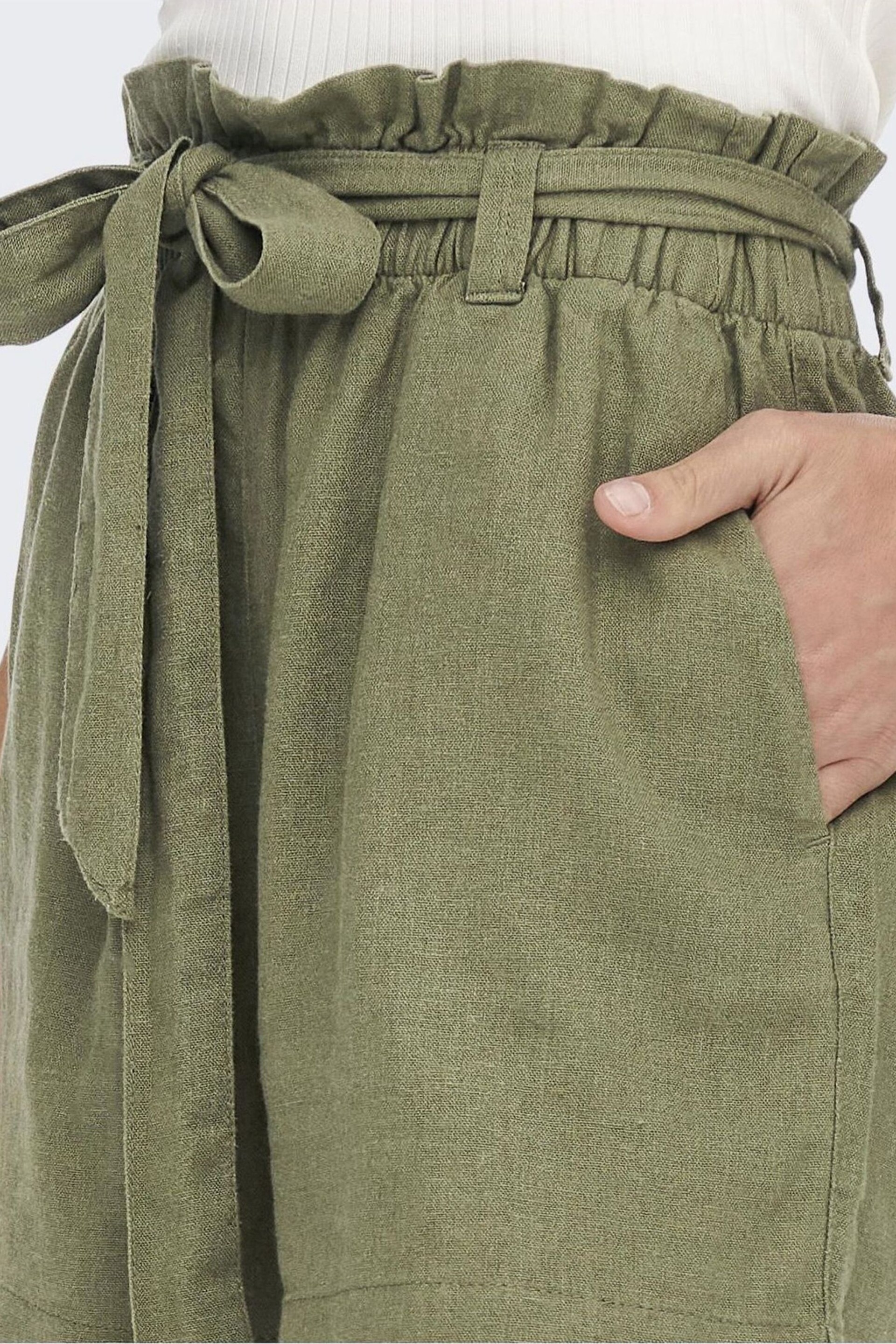 JDY Green Linen Mix Tie Waist Shorts - Image 4 of 6