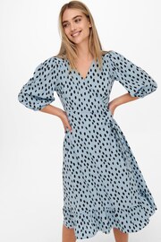 ONLY Blue Long Sleeve Wrap Midi Dress - Image 5 of 7