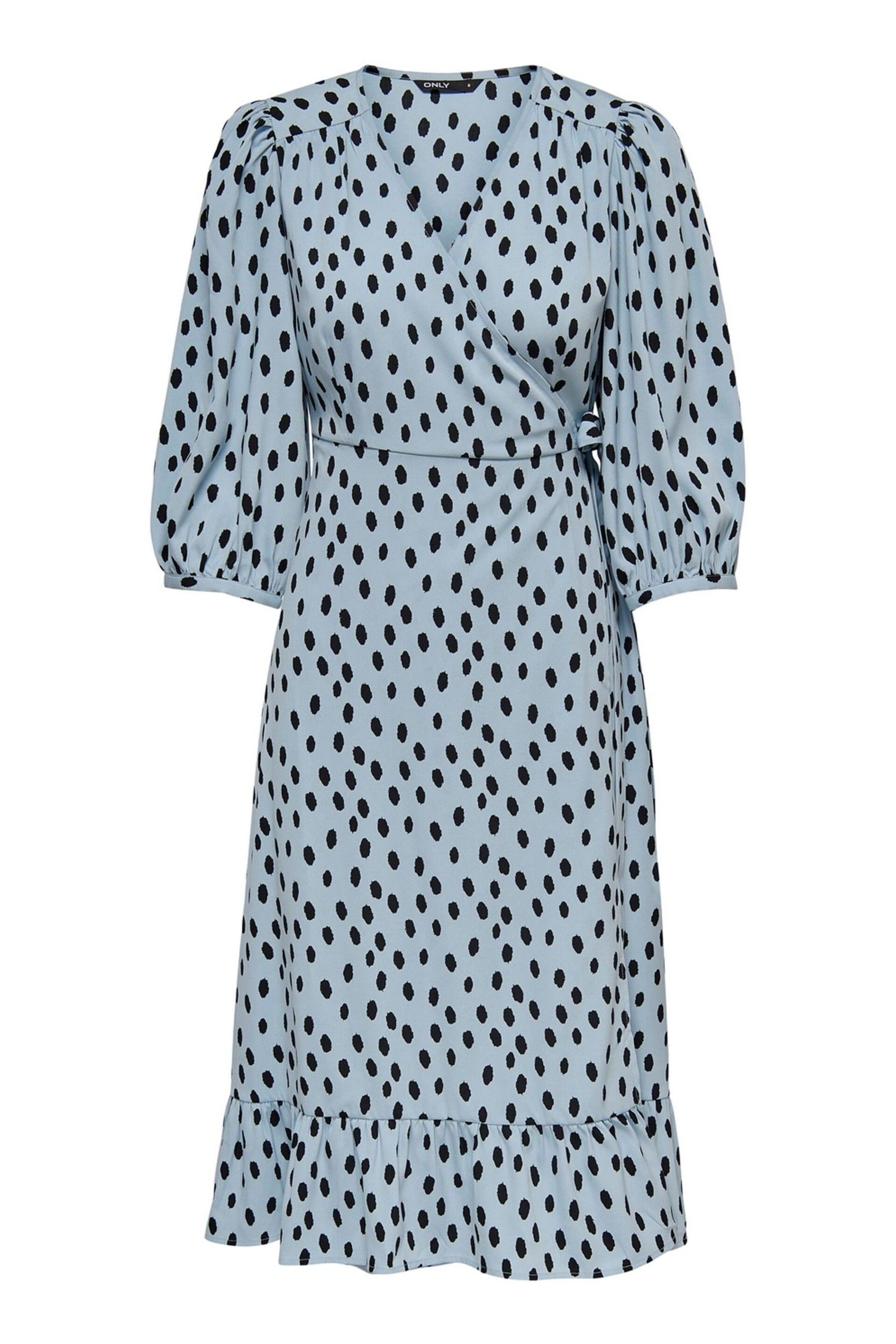 ONLY Blue Long Sleeve Wrap Midi Dress - Image 6 of 7