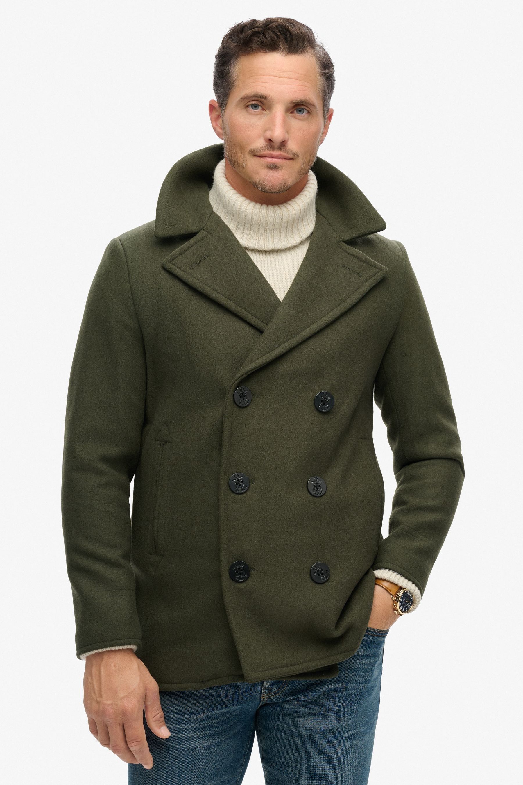 Superdry Merchant Wool Pea Coat Green XL Man